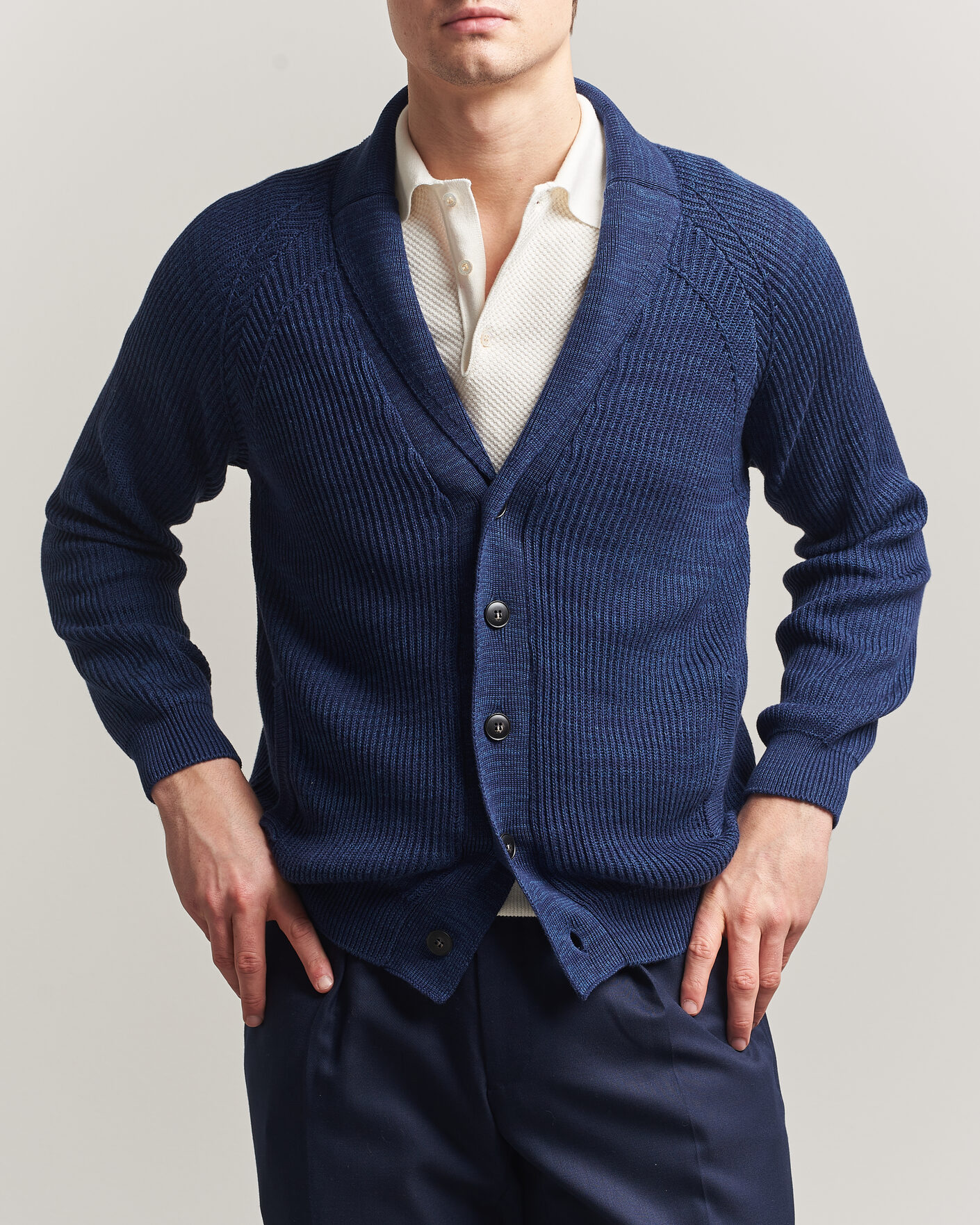 Mies | Puserot | Canali | Rib Knit Shawl Cardigan Navy