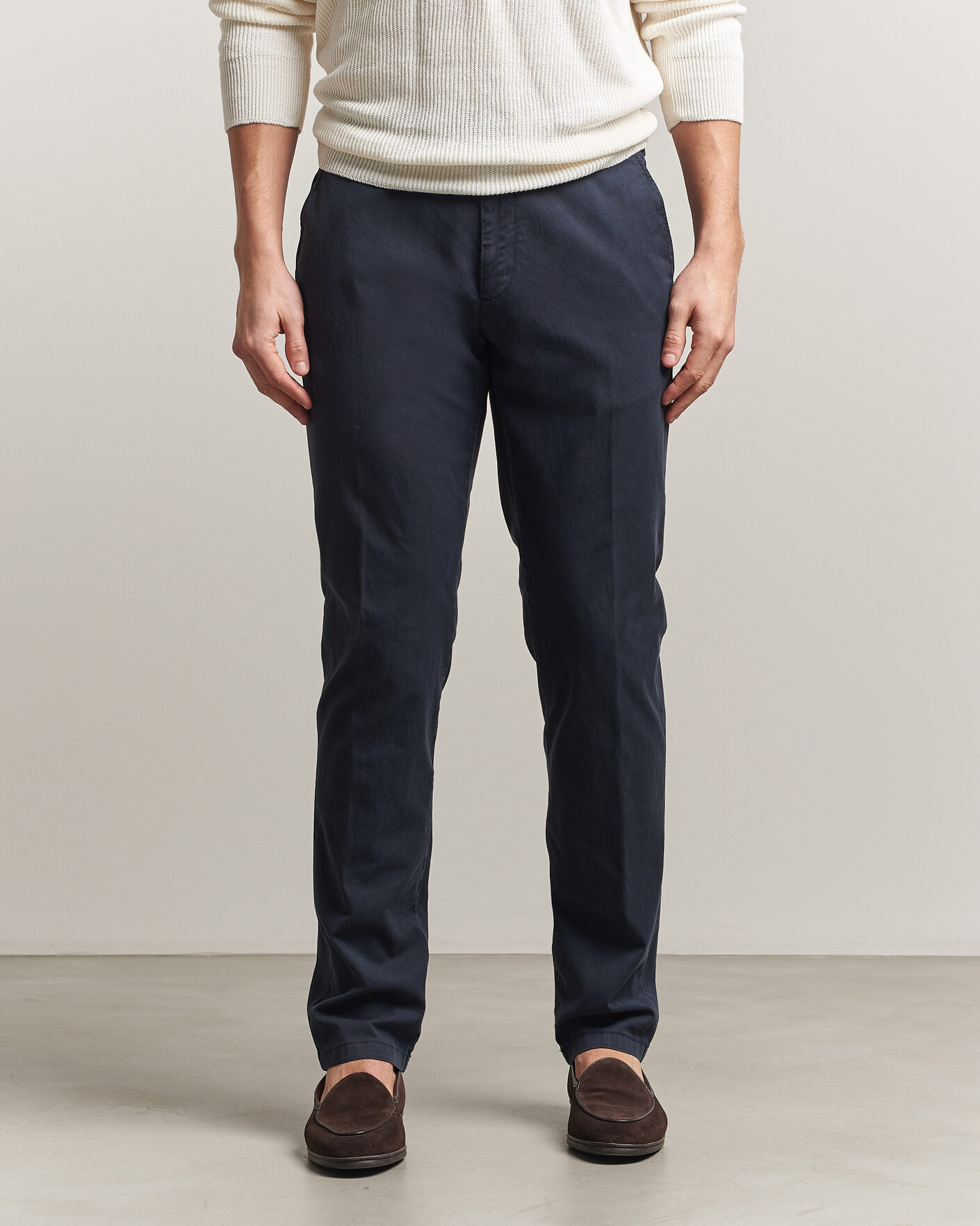 Mies | Housut | Canali | Regular Fit Cotton/Stretch Chinos Navy