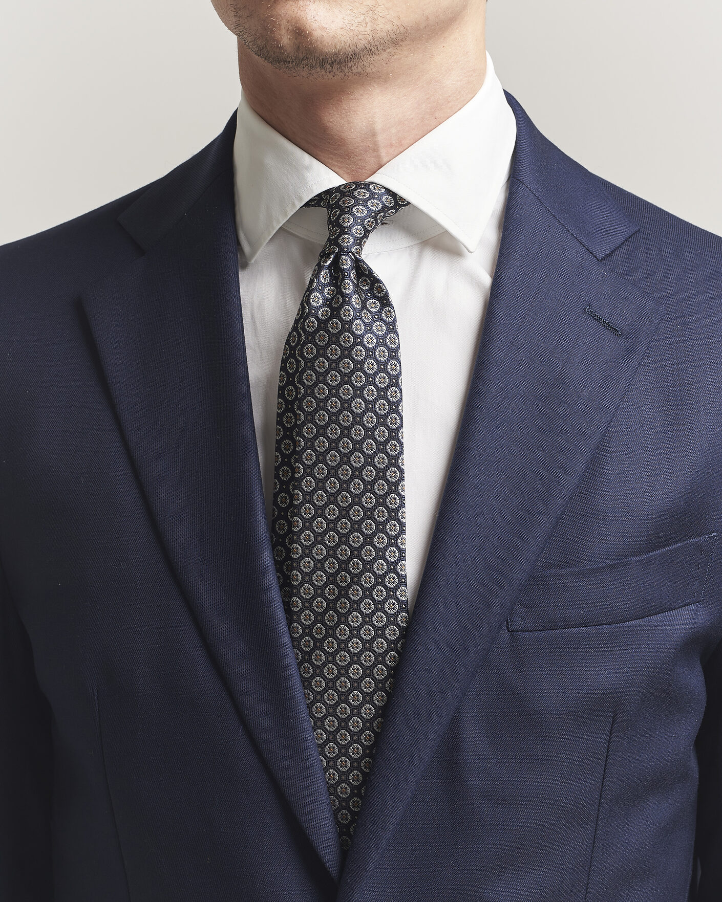 Mies | Solmiot | Canali | Jacquard Flower Silk Tie Navy