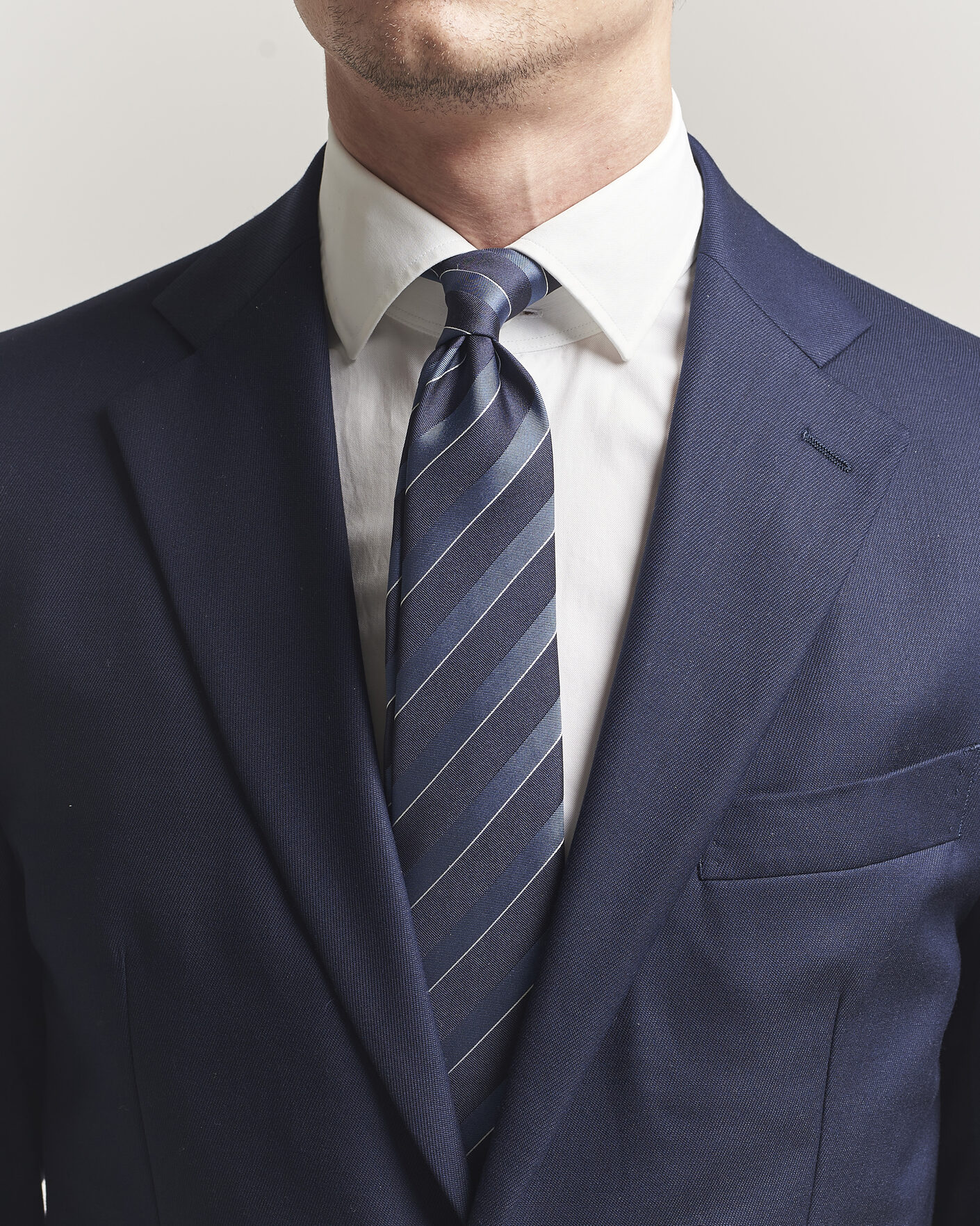 Mies | Solmiot | Canali | Regimental Stripe Silk Tie Navy/Blue