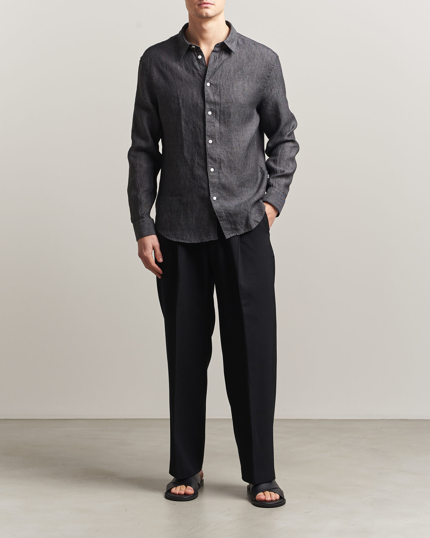 Mies | Kauluspaidat | J.Lindeberg | Marlon Linen Melange Shirt Black