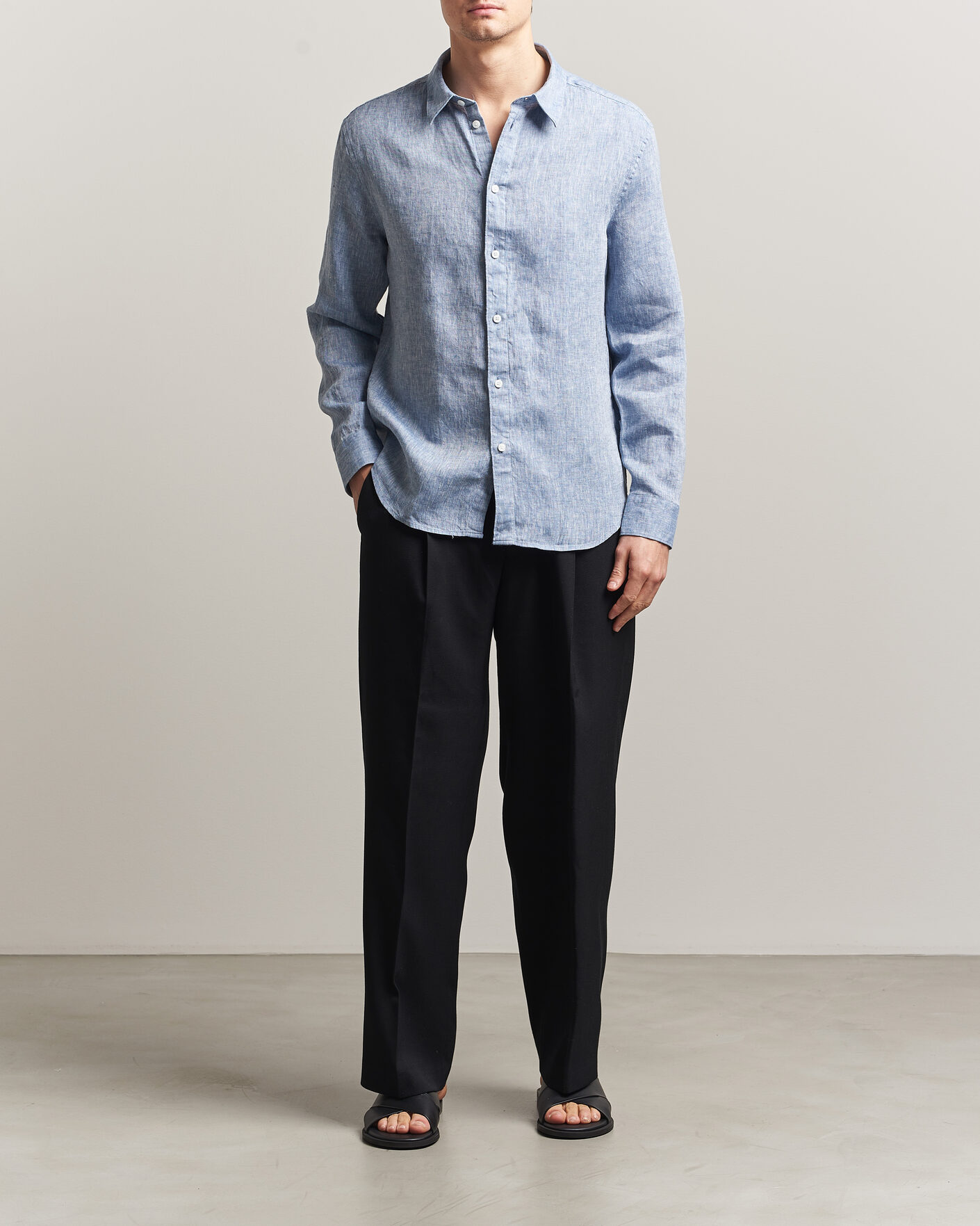 Mies | Kauluspaidat | J.Lindeberg | Marlon Linen Melange Shirt Federal Blue