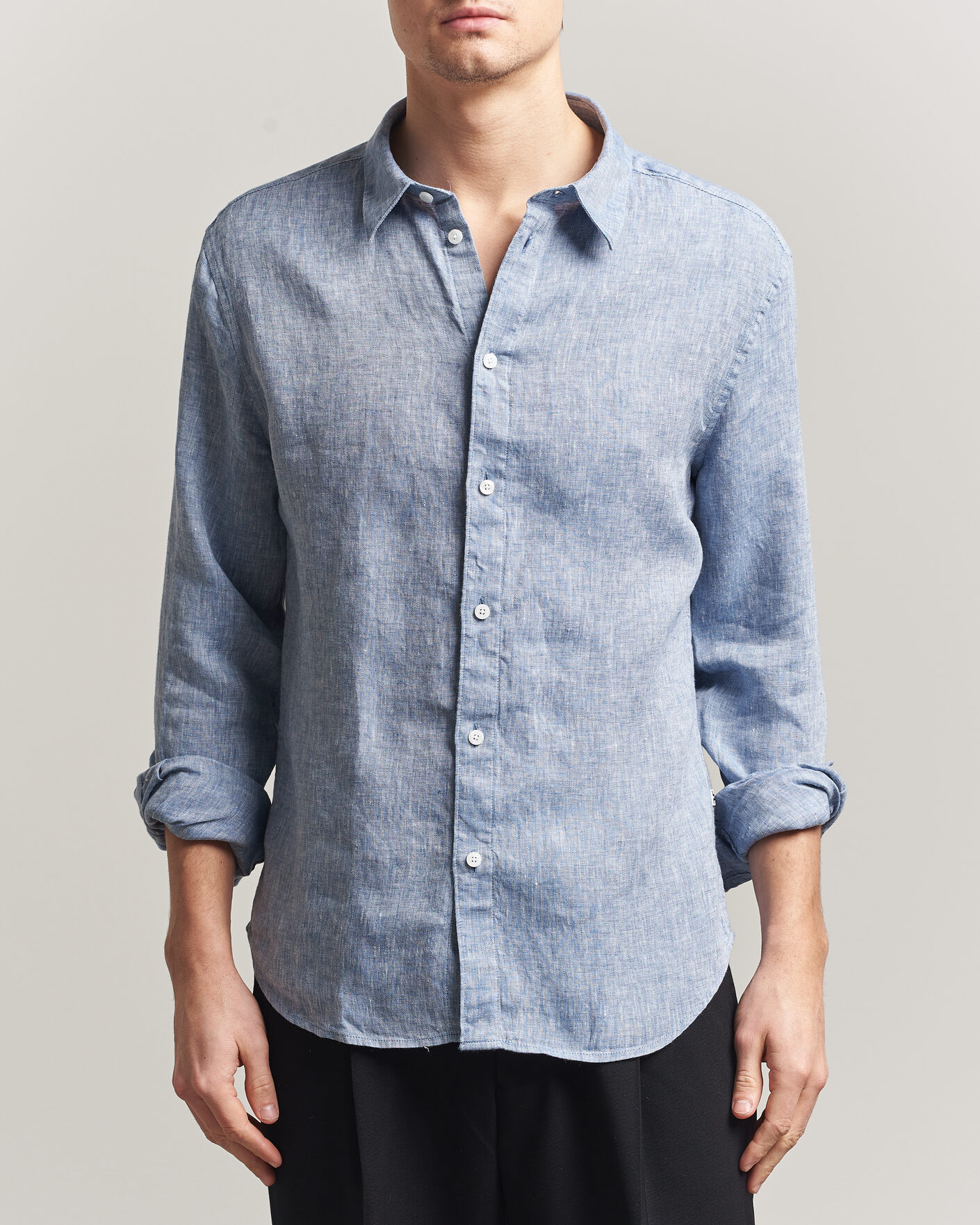 Mies | Kauluspaidat | J.Lindeberg | Marlon Linen Melange Shirt Federal Blue