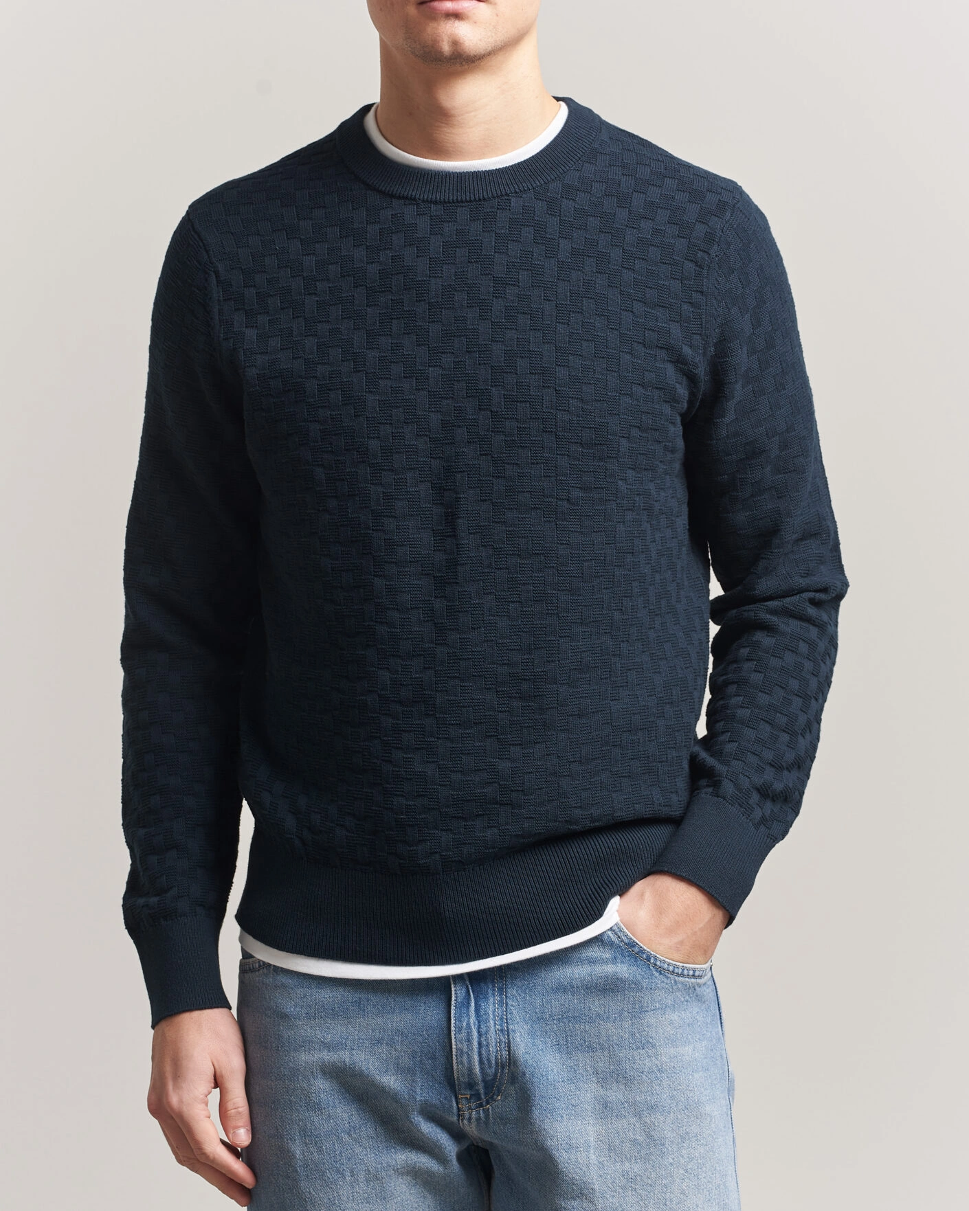 Mies | Puserot | J.Lindeberg | Arthur Knit Cotton Sweater JL Navy