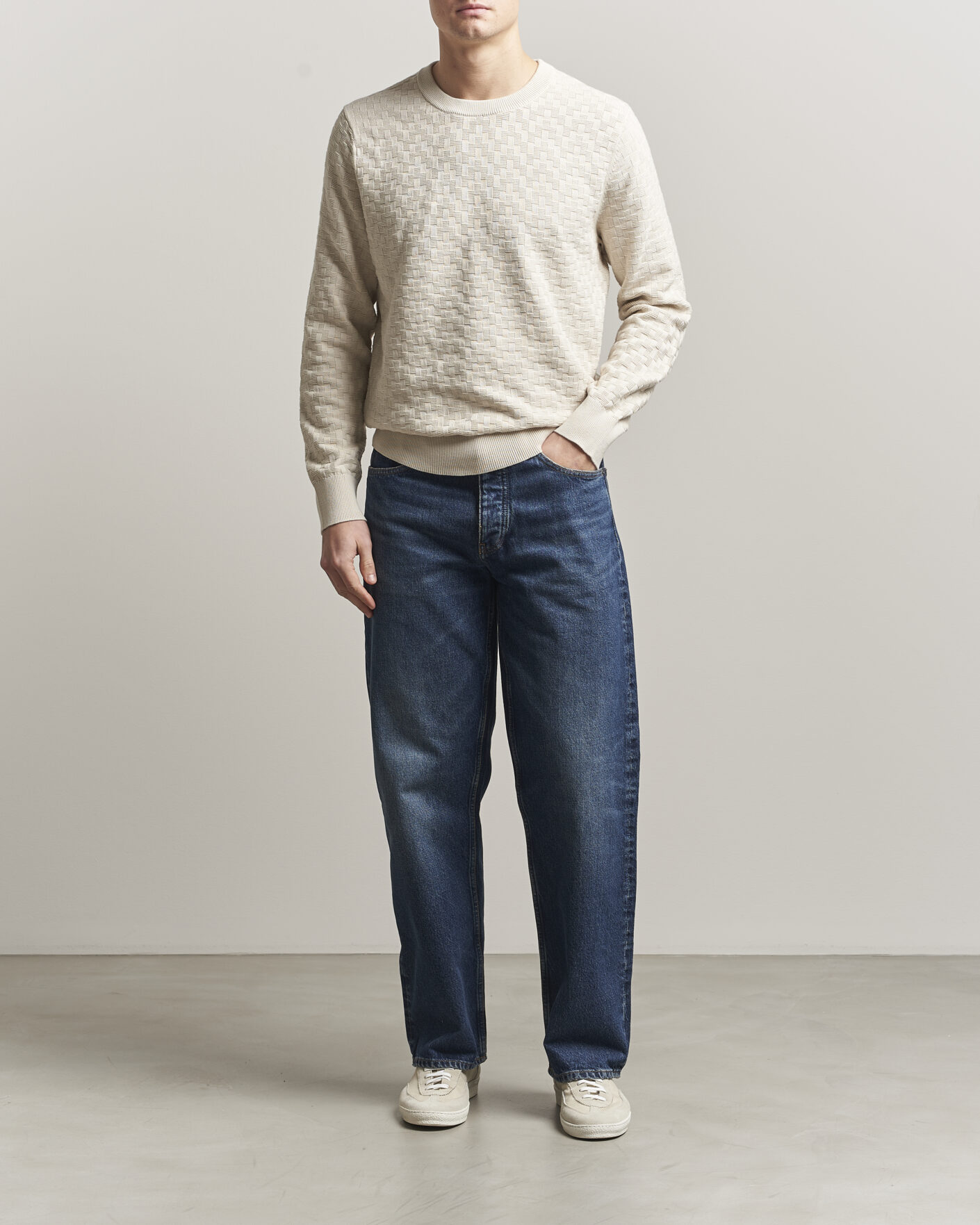 Mies | Puserot | J.Lindeberg | Arthur Knit Cotton Sweater Moonbeam