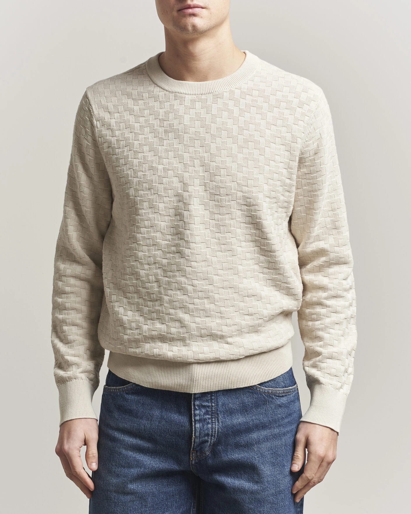 Mies | Puserot | J.Lindeberg | Arthur Knit Cotton Sweater Moonbeam