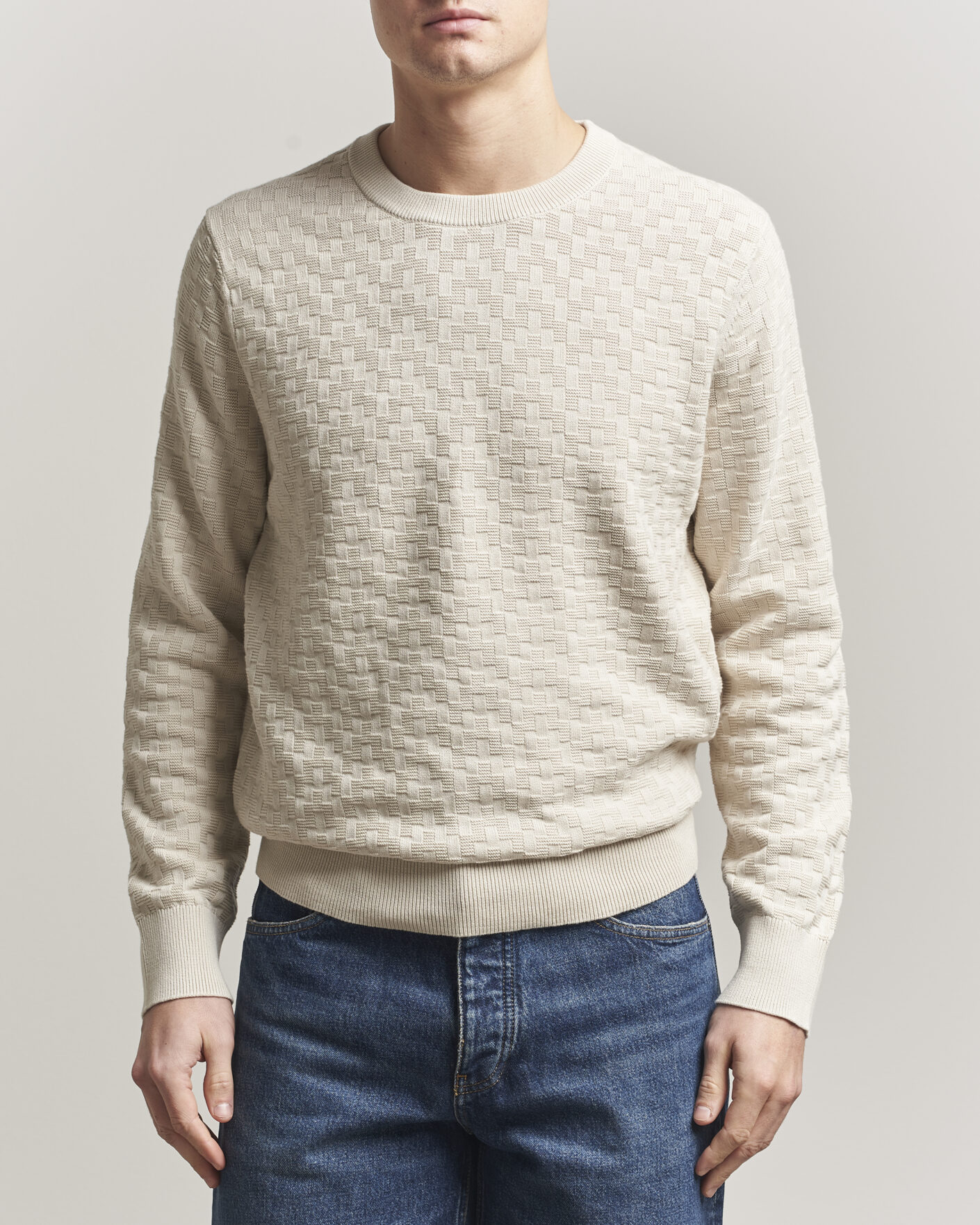 Mies | Puserot | J.Lindeberg | Arthur Knit Cotton Sweater Moonbeam