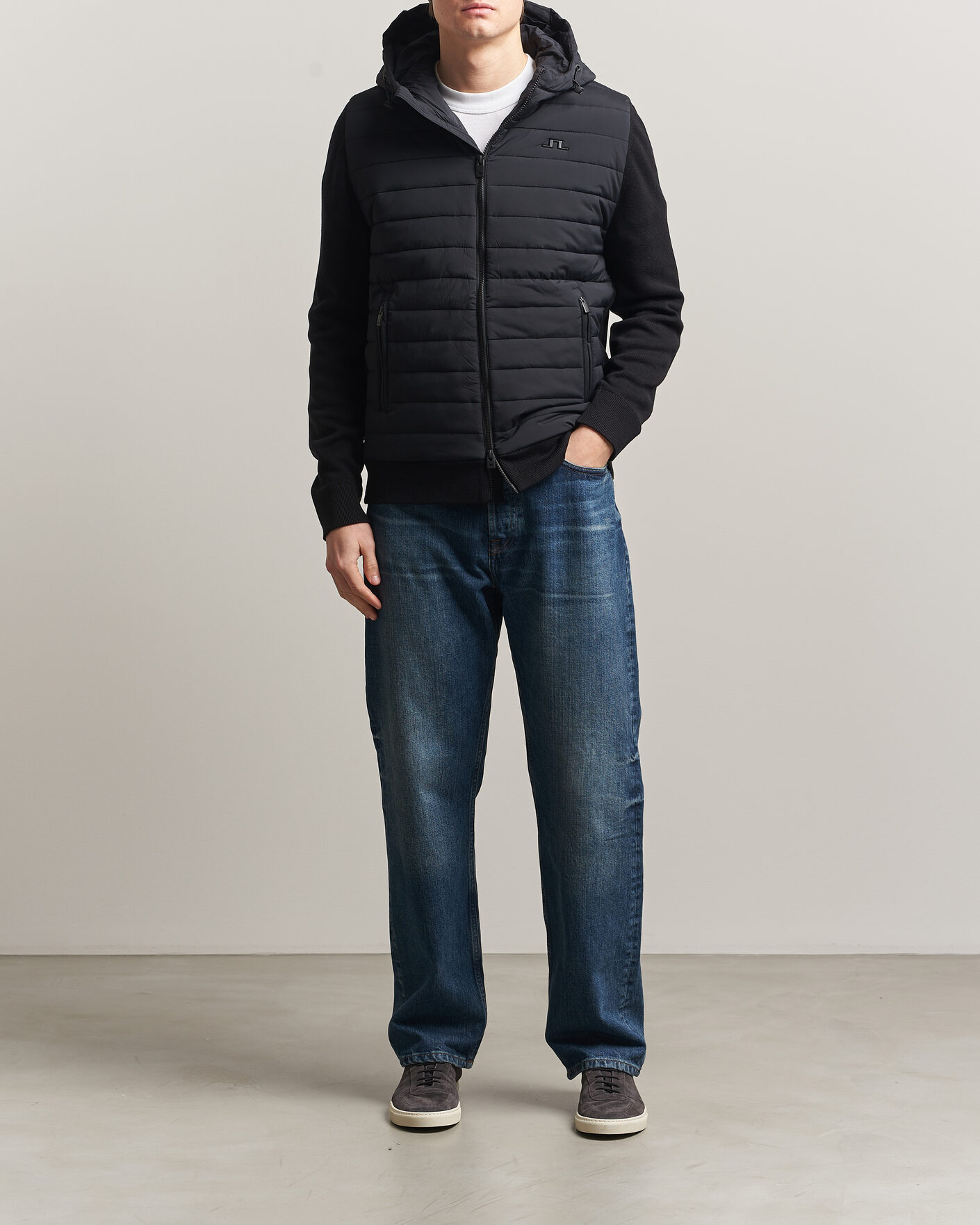 Mies | Takit | J.Lindeberg | Ebbe Hybrid Knit Hoodie Black