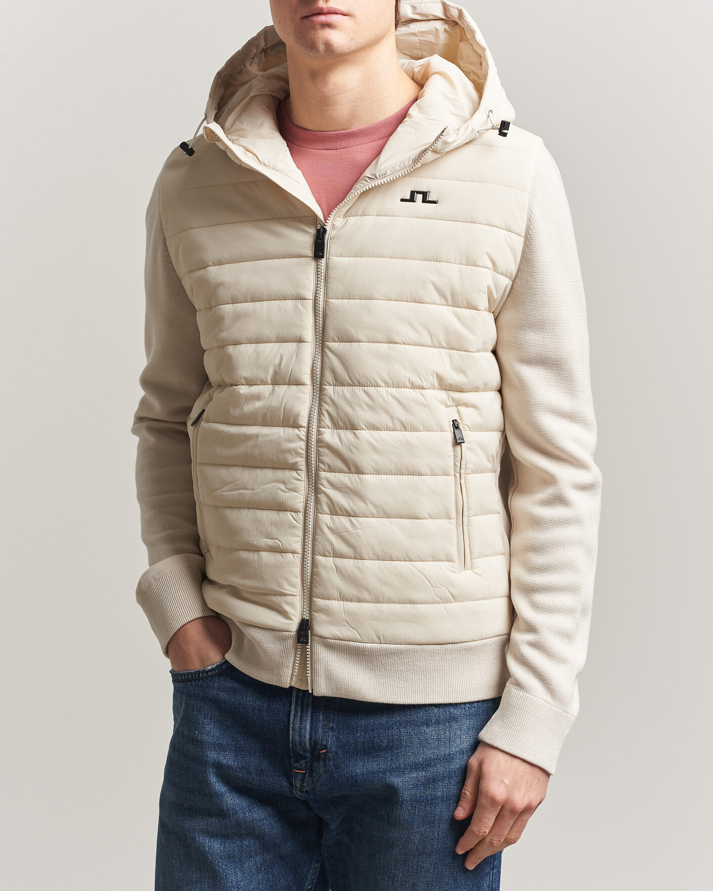 Mies | Takit | J.Lindeberg | Ebbe Hybrid Knit Hoodie Moonbeam