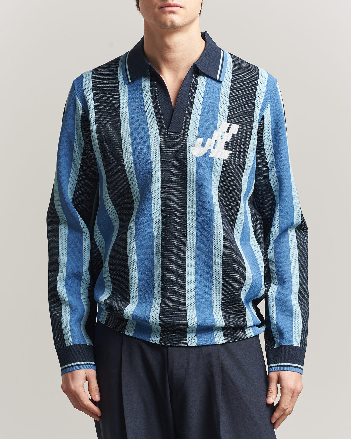 Mies | Pikeet | J.Lindeberg | Silas Stripe Polo Knit JL Navy