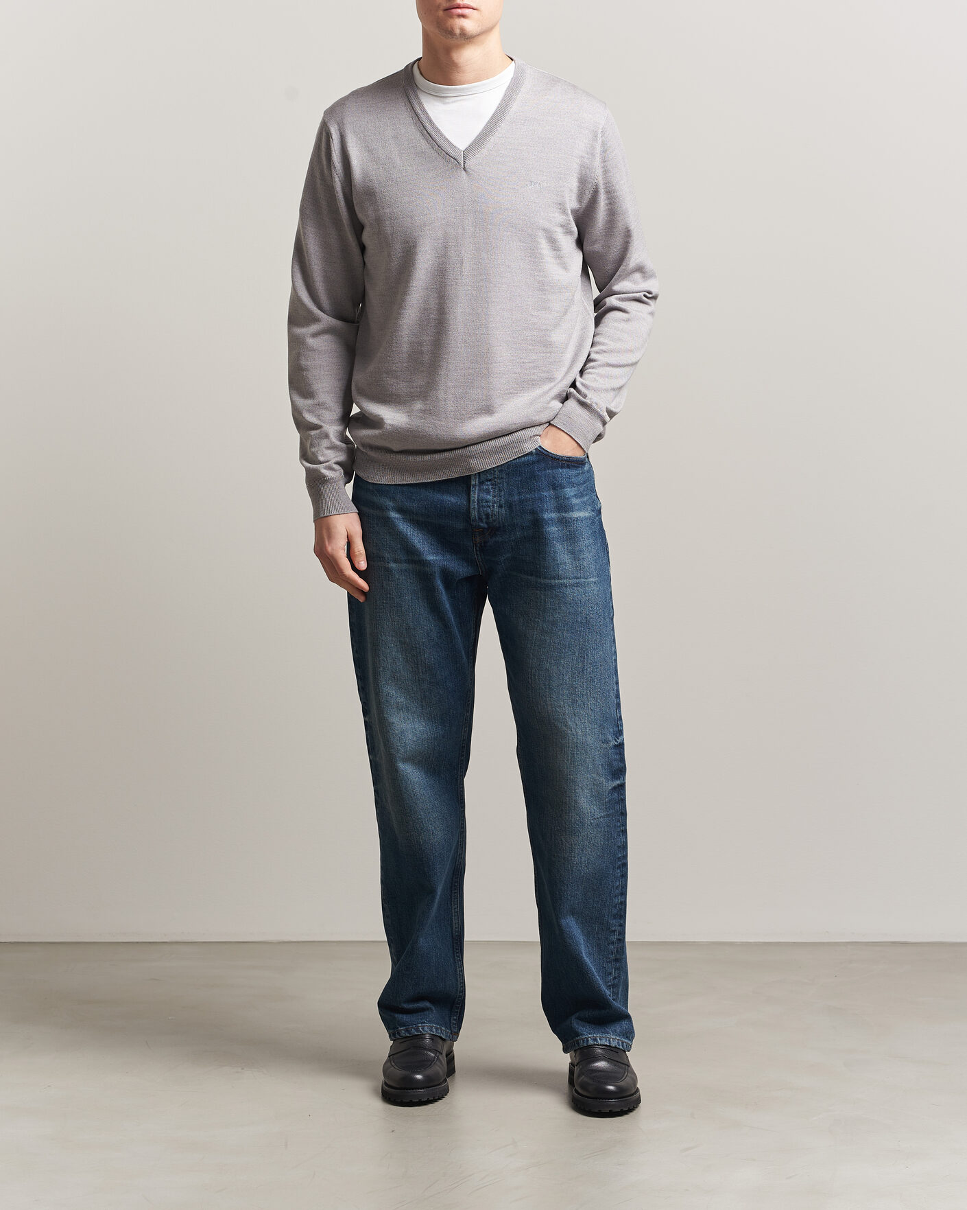 Mies | Puserot | J.Lindeberg | Lymann Merino V-Neck Pullover Light Grey Melange
