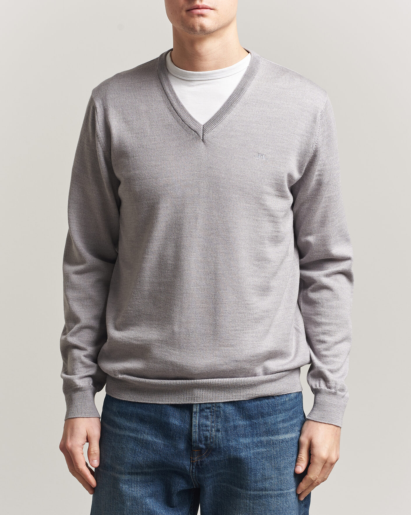 Mies | Puserot | J.Lindeberg | Lymann Merino V-Neck Pullover Light Grey Melange