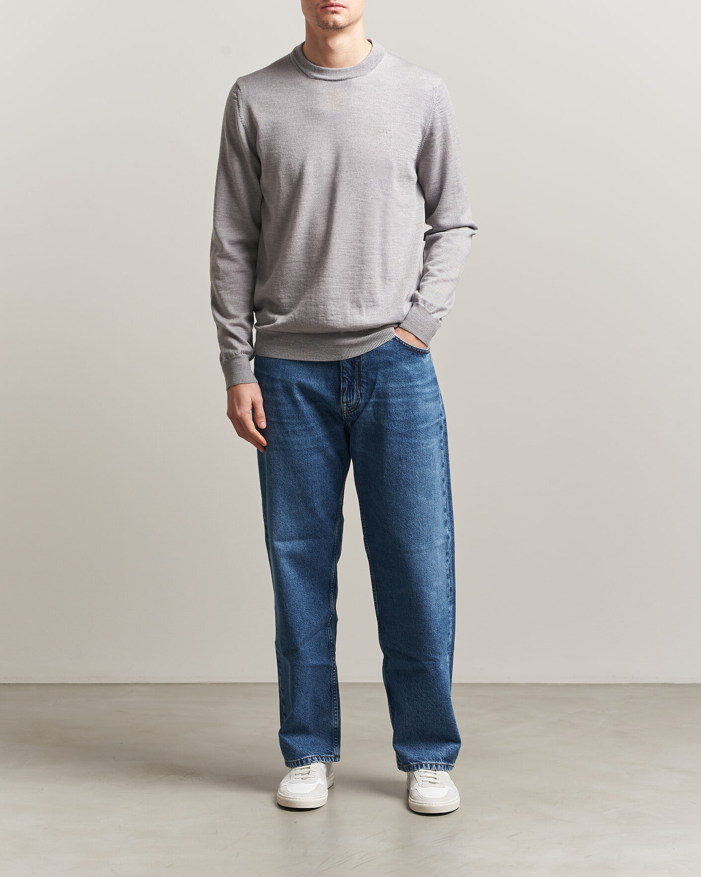 Mies | Puserot | J.Lindeberg | Keane Merino Crew Neck Pullover Light Grey Melange