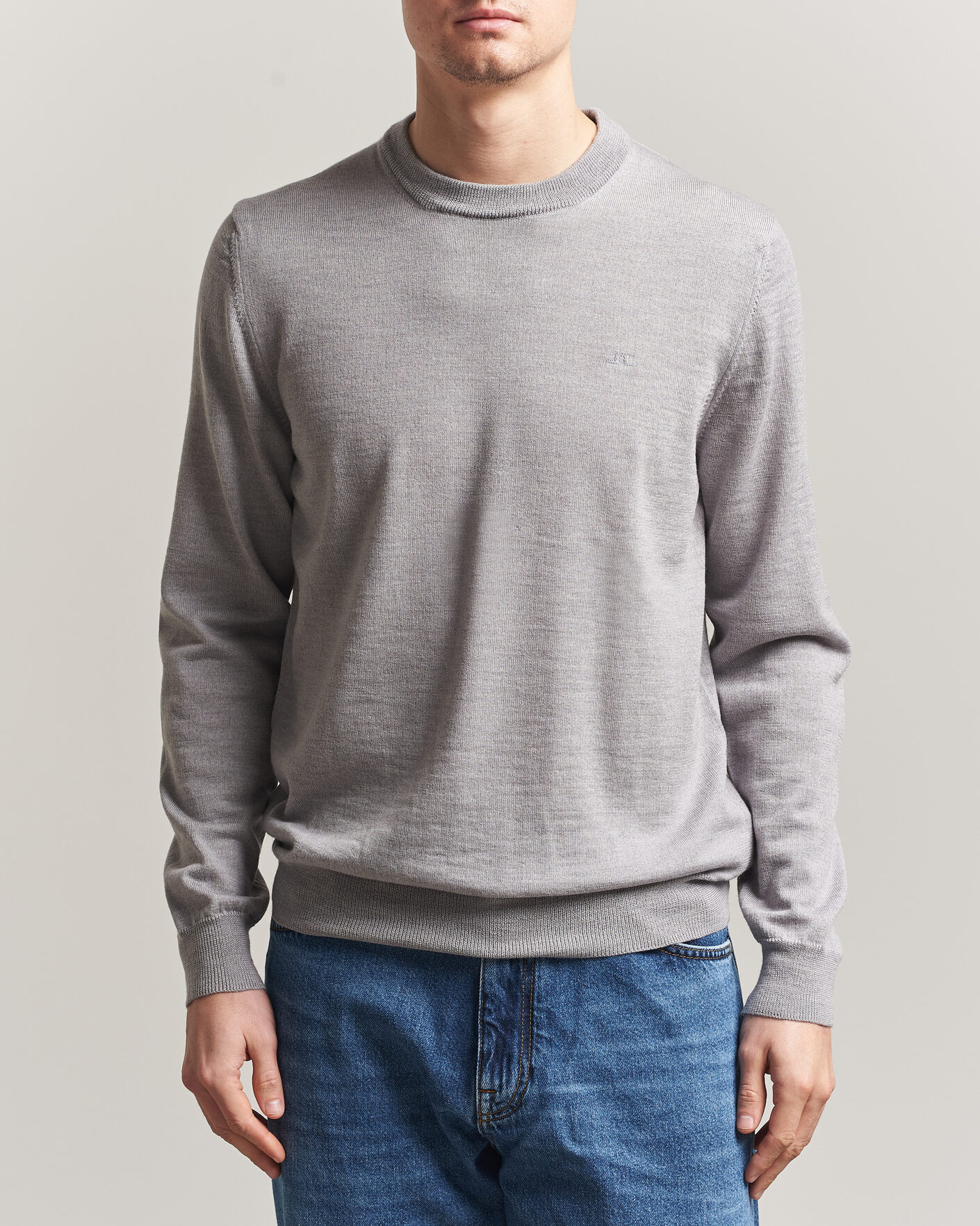 Mies | Puserot | J.Lindeberg | Keane Merino Crew Neck Pullover Light Grey Melange
