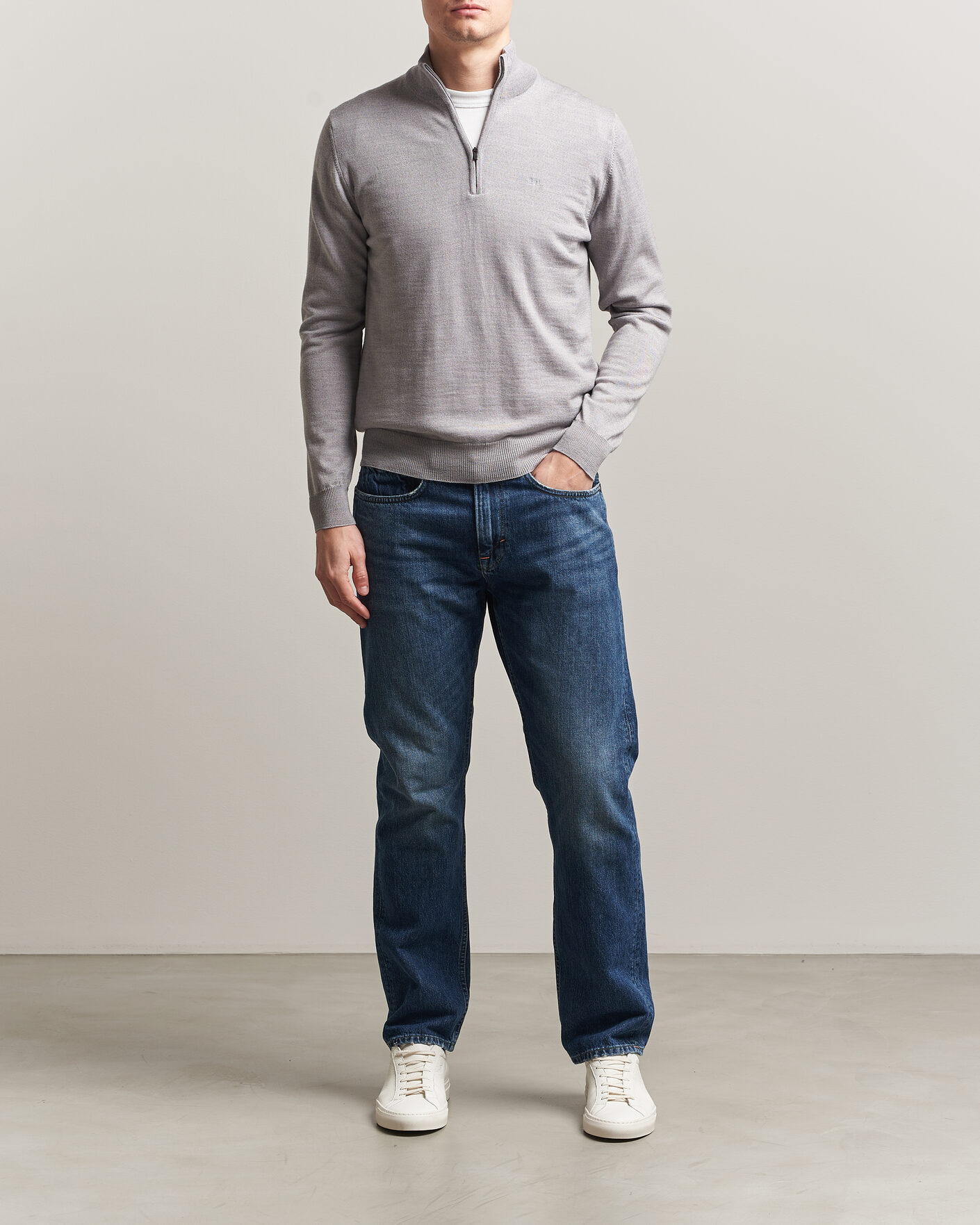 Mies | Puserot | J.Lindeberg | Kiyan Merino Half Zip Light Grey Melange