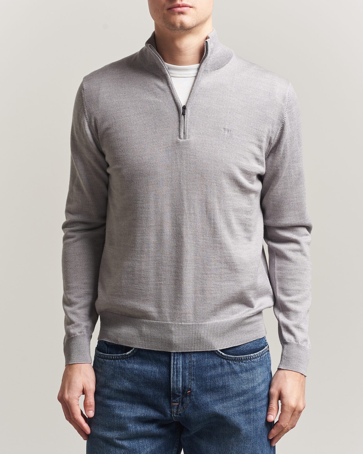 Mies | Puserot | J.Lindeberg | Kiyan Merino Half Zip Light Grey Melange