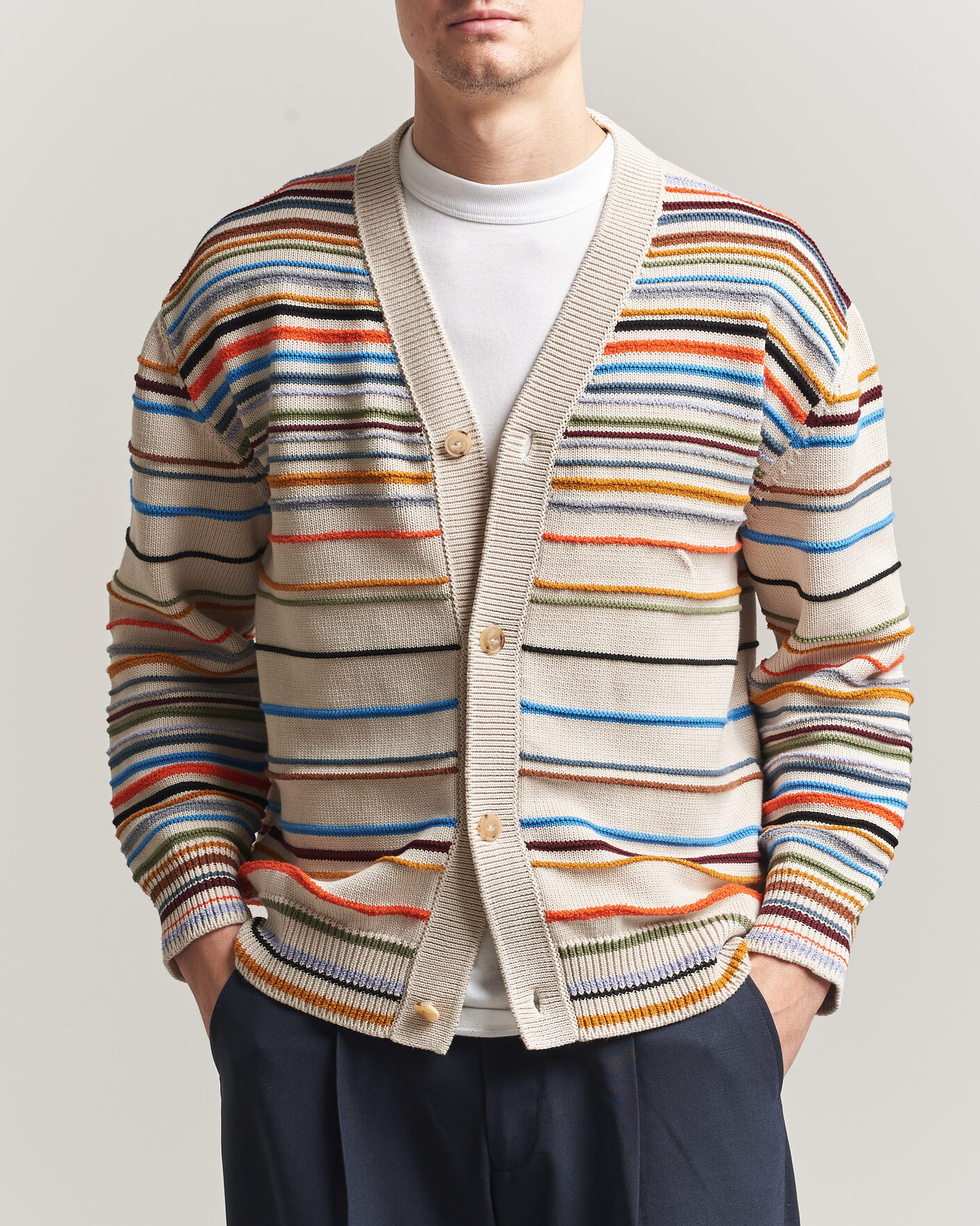 Mies | Puserot | Paul Smith | Signature Stripe Knitted Cardigan White