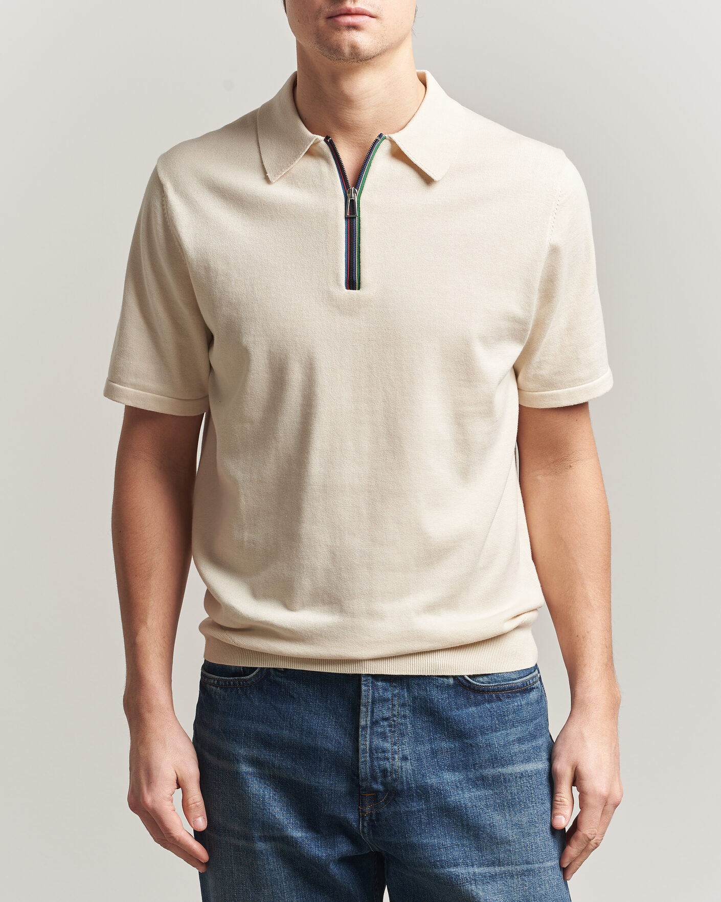 Mies | Pikeet | PS Paul Smith | Cotton Knitted Half Zip Polo Off White