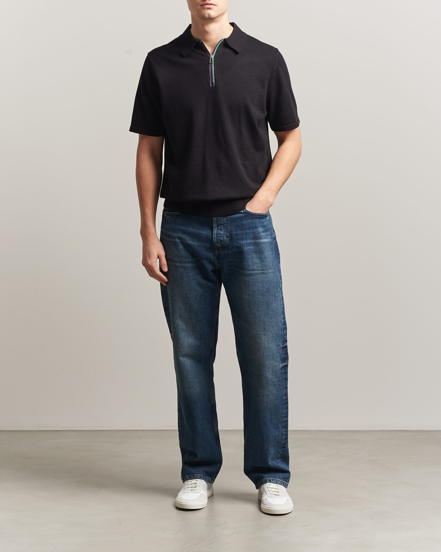 Mies | Pikeet | PS Paul Smith | Cotton Knitted Half Zip Polo Black