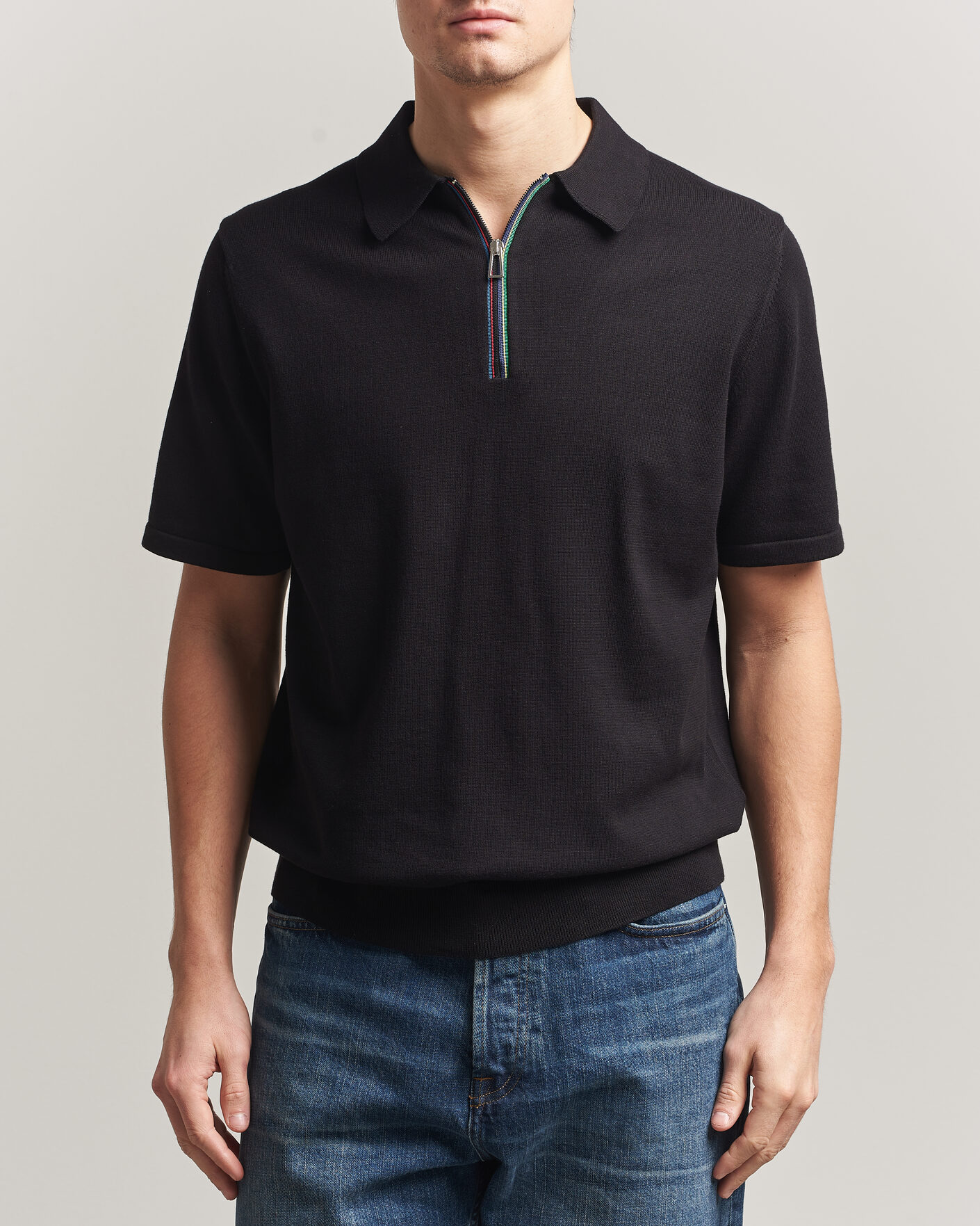 Mies | Pikeet | PS Paul Smith | Cotton Knitted Half Zip Polo Black