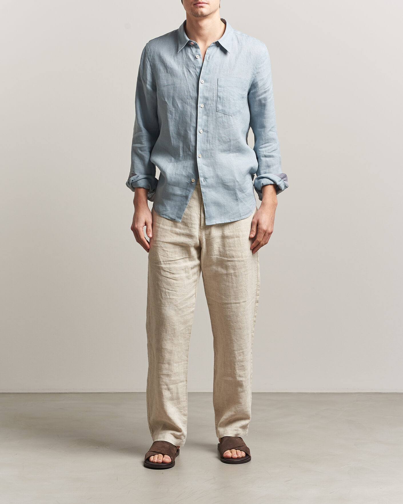 Mies | Kauluspaidat | PS Paul Smith | Tailored Fit Linen Shirt Light Blue