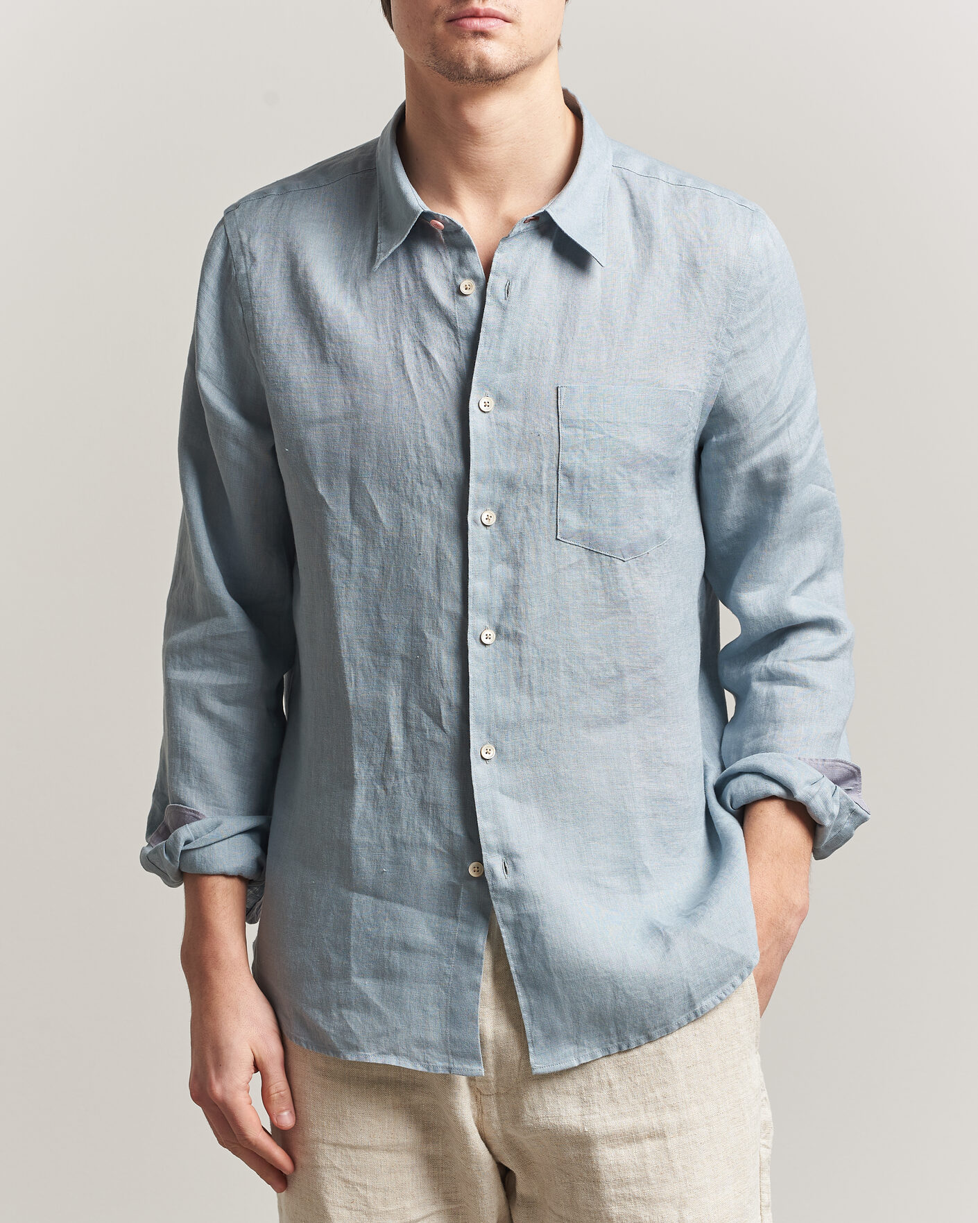 Mies | Kauluspaidat | PS Paul Smith | Tailored Fit Linen Shirt Light Blue
