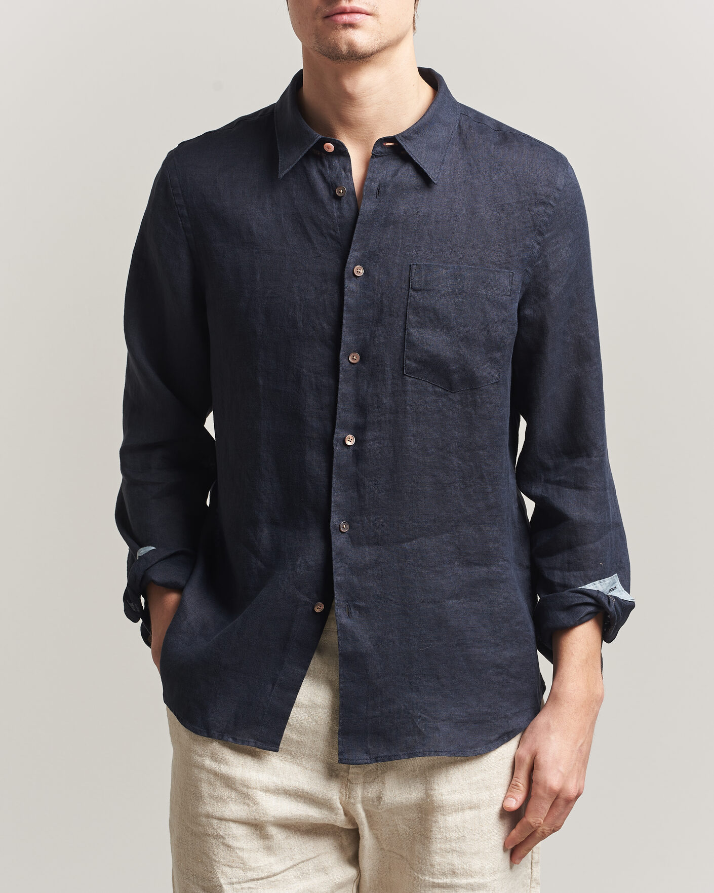 Mies | Kauluspaidat | PS Paul Smith | Tailored Fit Linen Shirt Navy