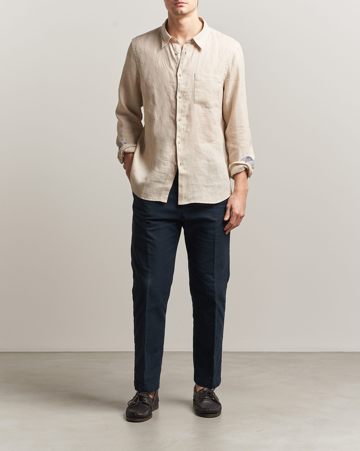 Mies | Kauluspaidat | PS Paul Smith | Tailored Fit Linen Shirt Beige