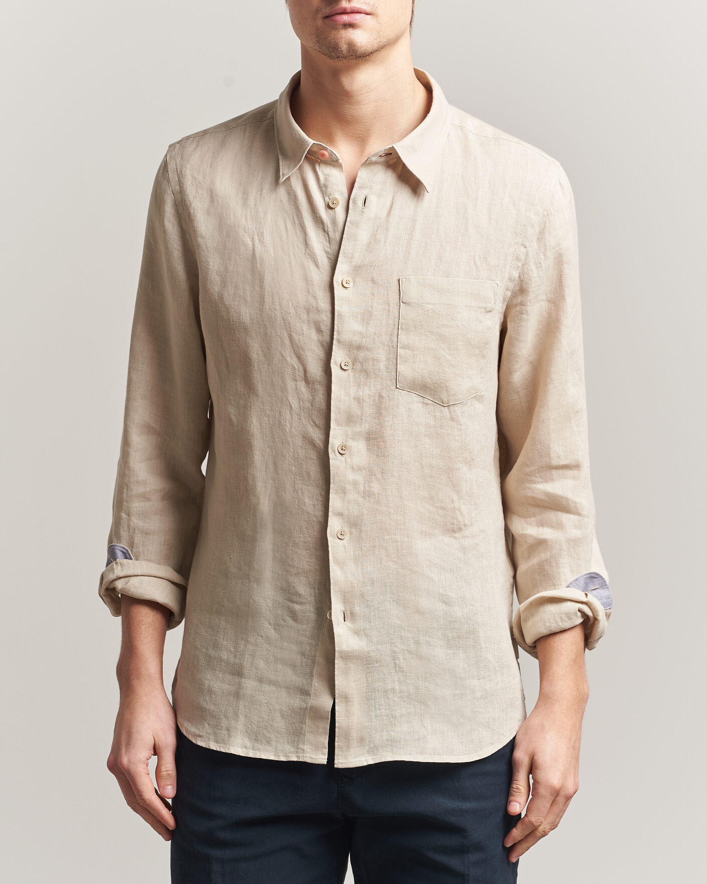Mies | Kauluspaidat | PS Paul Smith | Tailored Fit Linen Shirt Beige