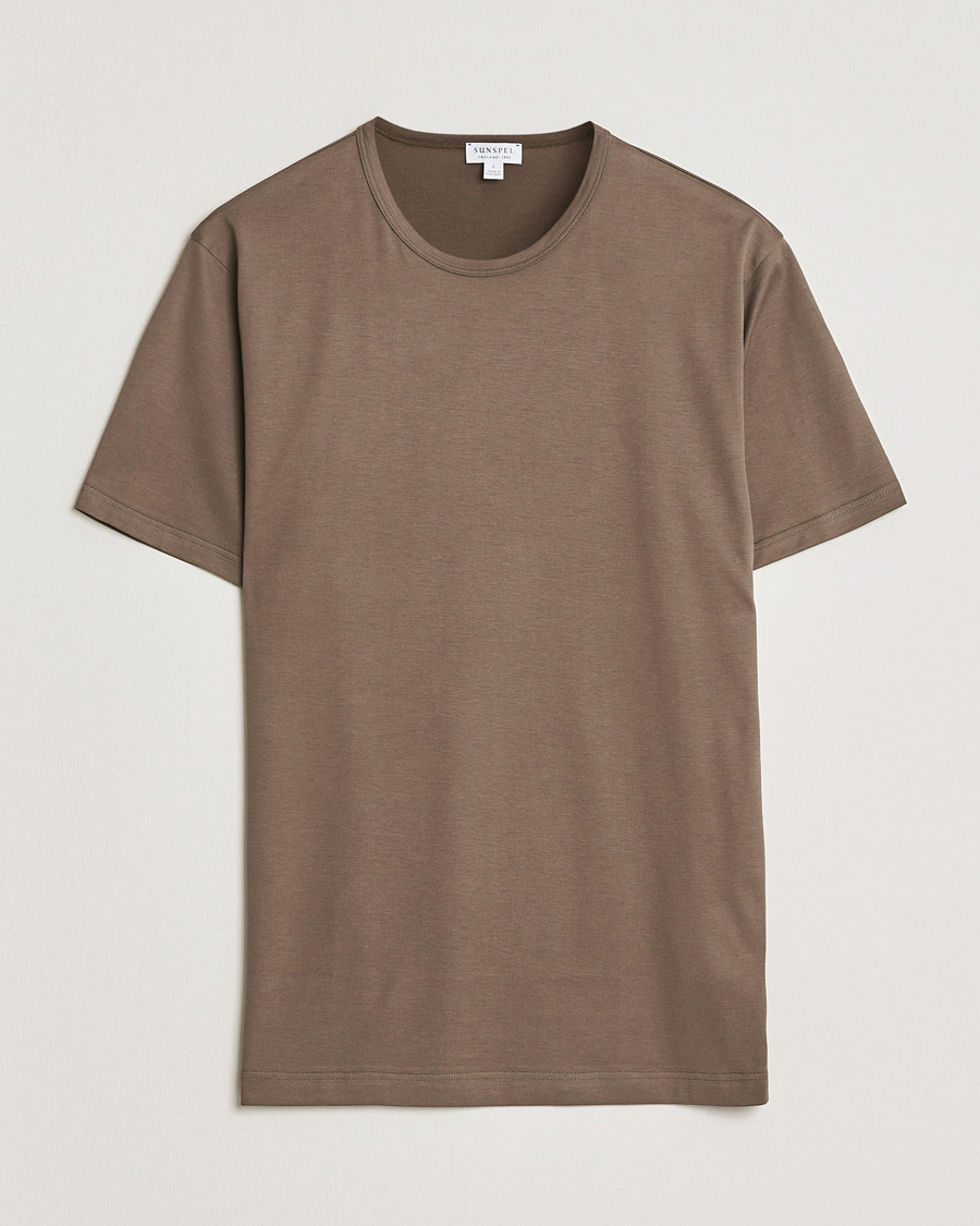 Mies | T-paidat | Sunspel | Crew Neck Q82 Cotton T-Shirt Dark Cedar
