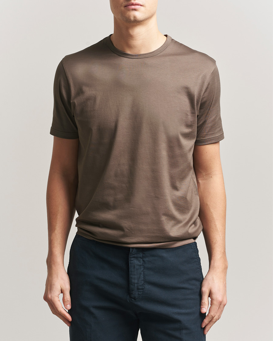 Mies | T-paidat | Sunspel | Crew Neck Q82 Cotton T-Shirt Dark Cedar