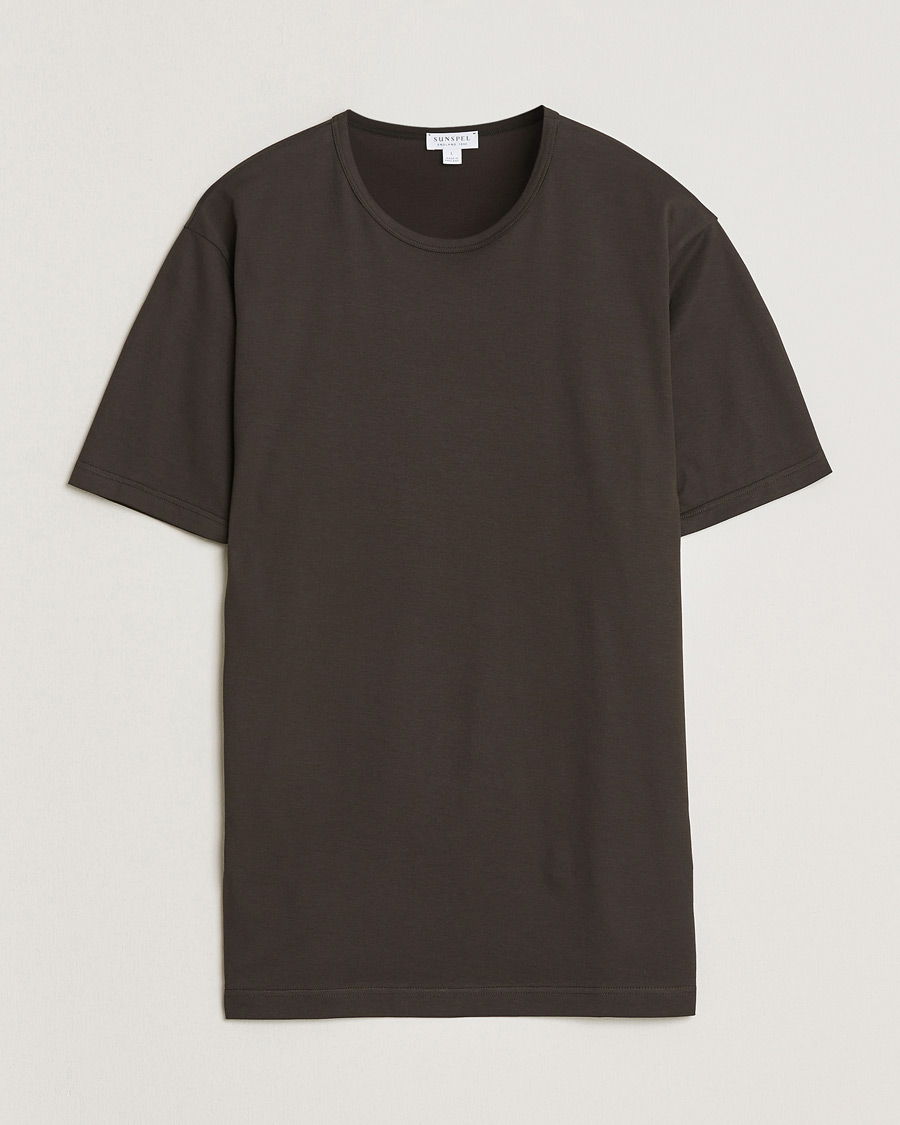 Mies | T-paidat | Sunspel | Crew Neck Q82 Cotton T-Shirt Dark Chocolate