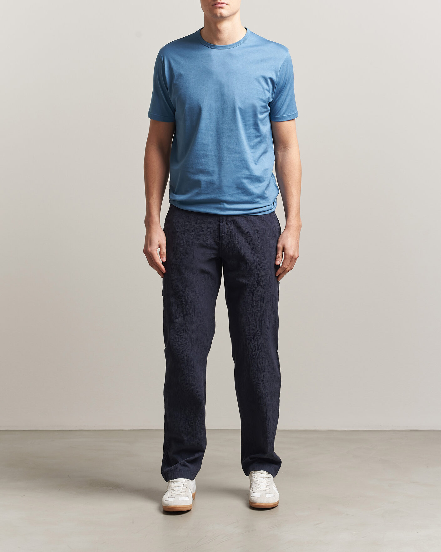 Mies | T-paidat | Sunspel | Crew Neck Q82 Cotton T-Shirt Air Force Blue