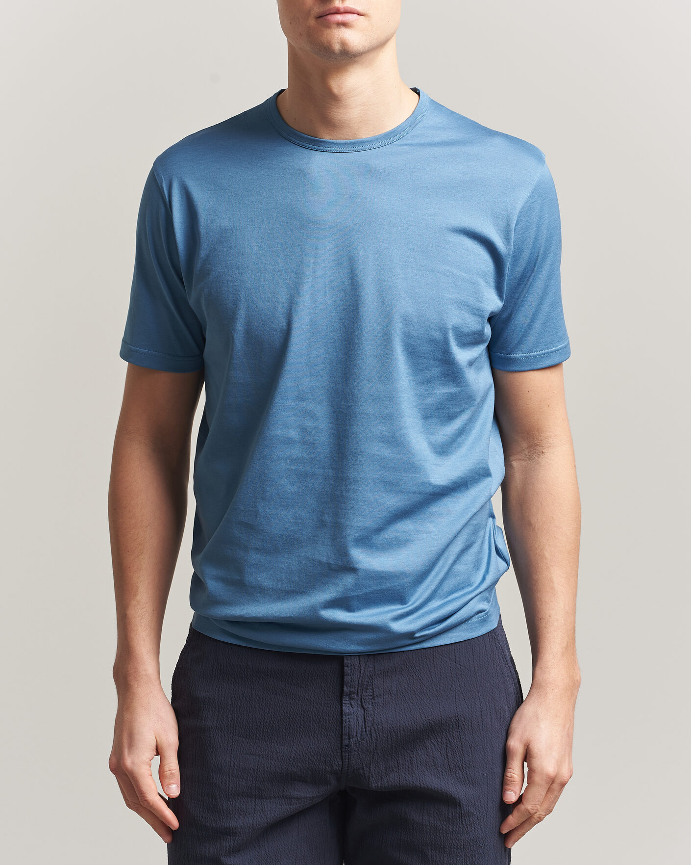 Mies | T-paidat | Sunspel | Crew Neck Q82 Cotton T-Shirt Air Force Blue