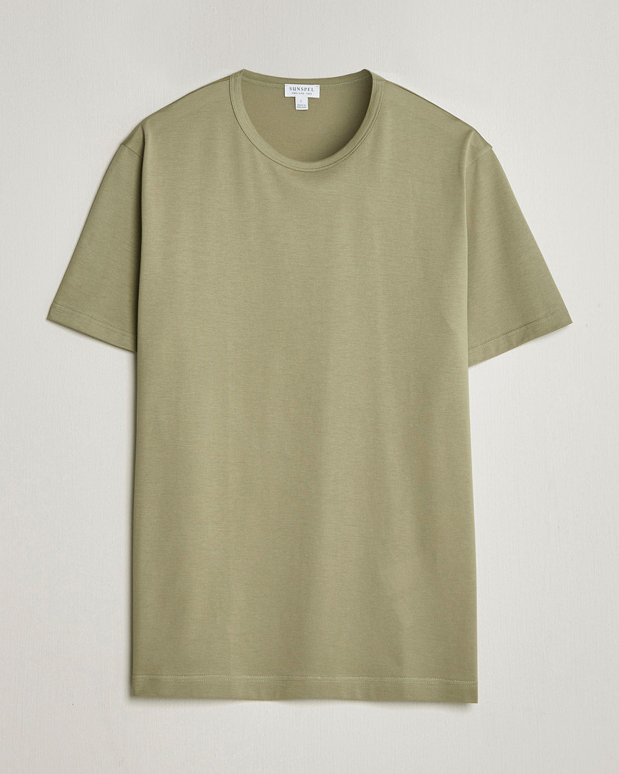 Mies | T-paidat | Sunspel | Crew Neck Q82 Cotton T-Shirt Pistachio