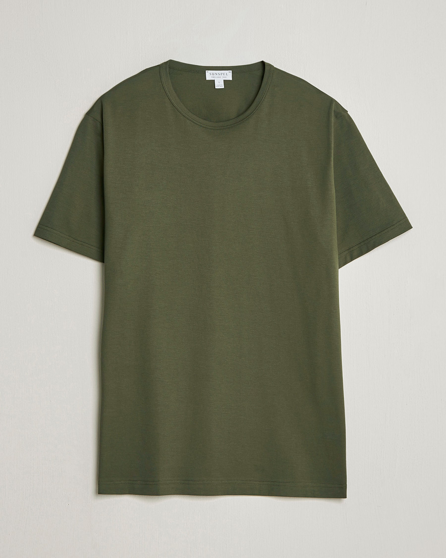 Mies | T-paidat | Sunspel | Crew Neck Q82 Cotton T-Shirt Deep Olive