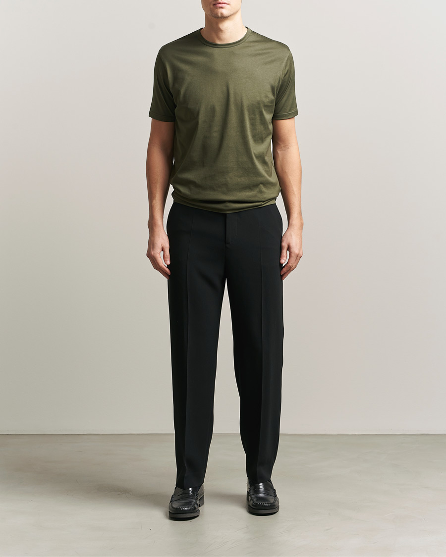 Mies | T-paidat | Sunspel | Crew Neck Q82 Cotton T-Shirt Deep Olive