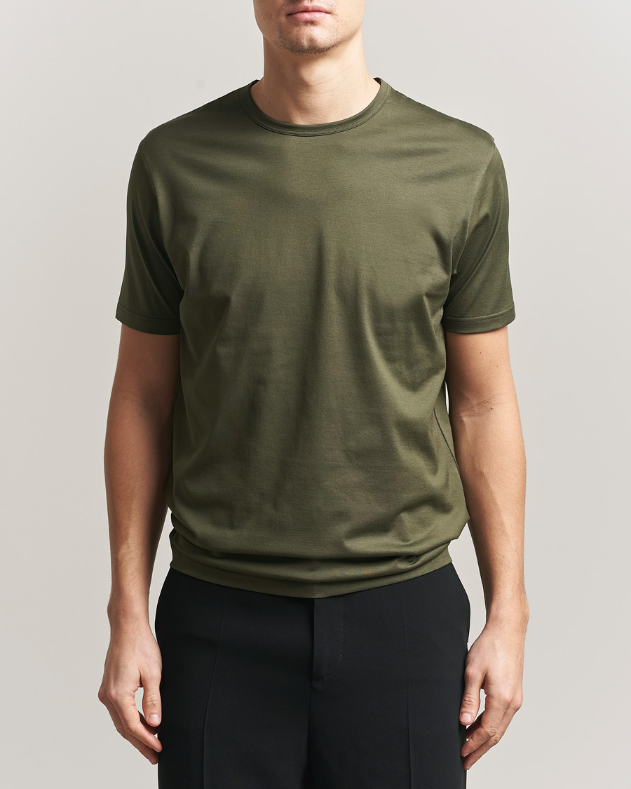 Mies | T-paidat | Sunspel | Crew Neck Q82 Cotton T-Shirt Deep Olive