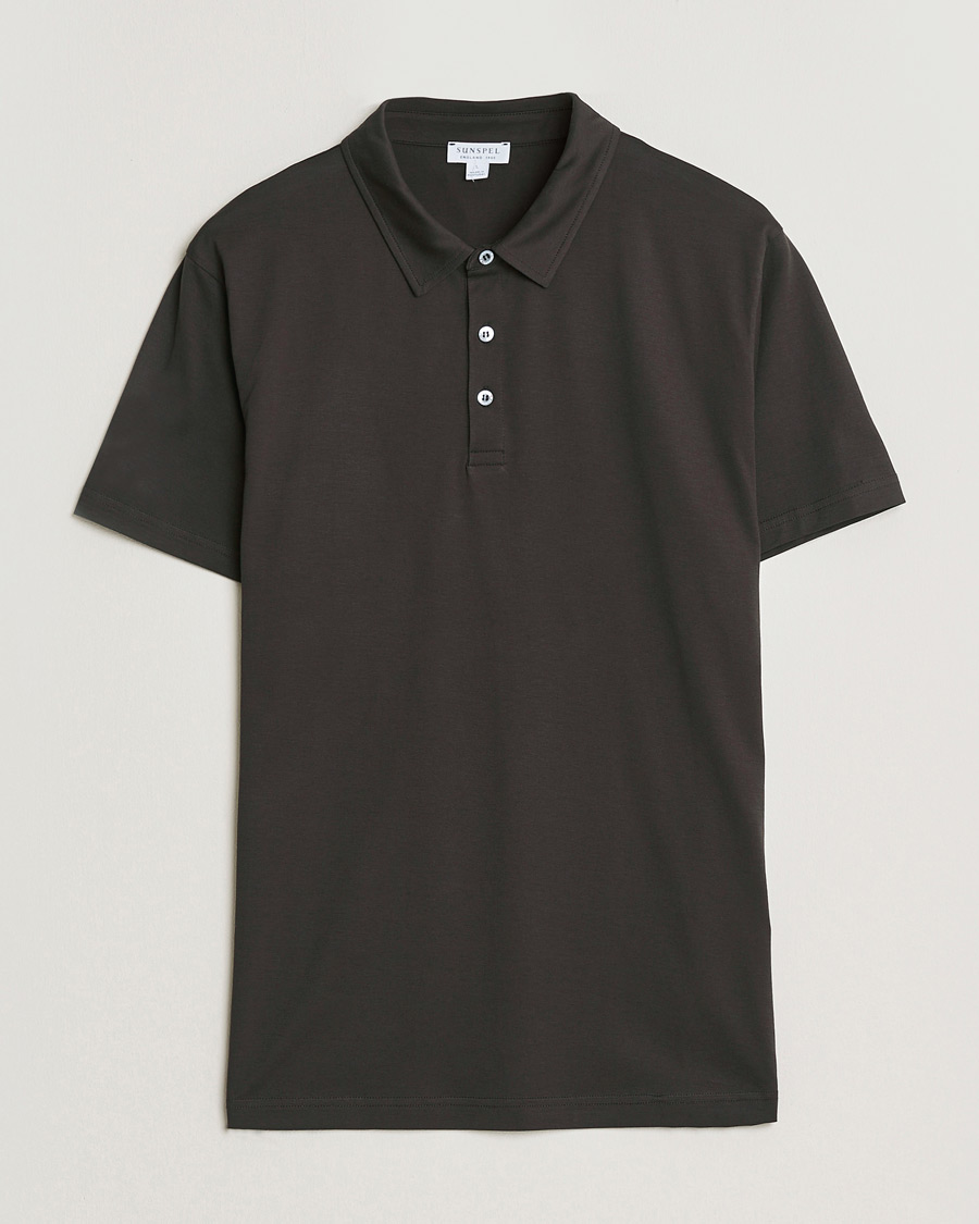 Mies | Pikeet | Sunspel | Cotton Jersey Polo Dark Chocolate
