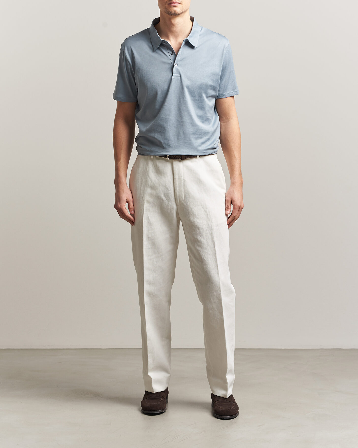 Mies | Pikeet | Sunspel | Cotton Jersey Polo Stone Blue