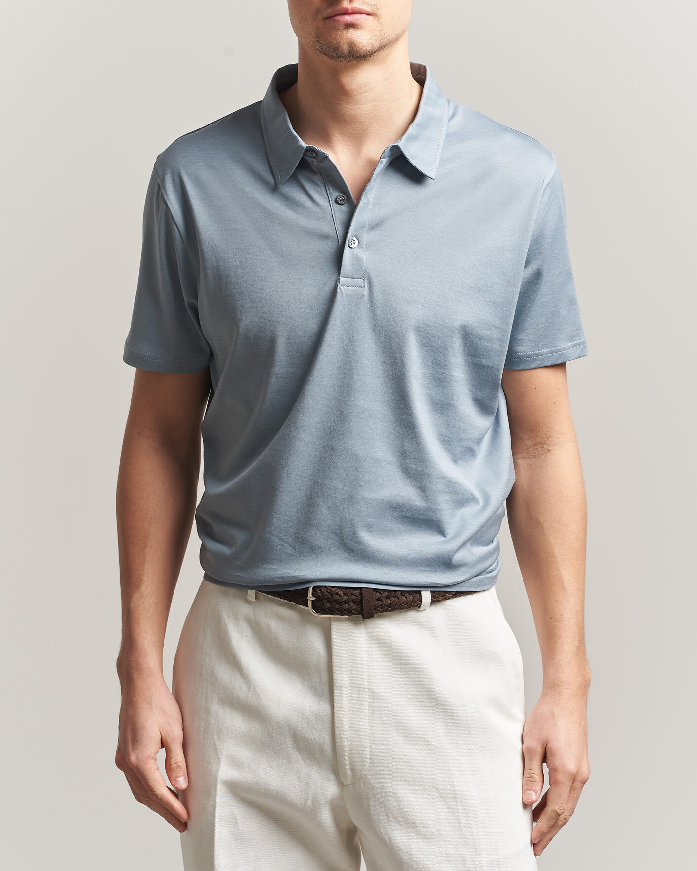 Mies | Pikeet | Sunspel | Cotton Jersey Polo Stone Blue