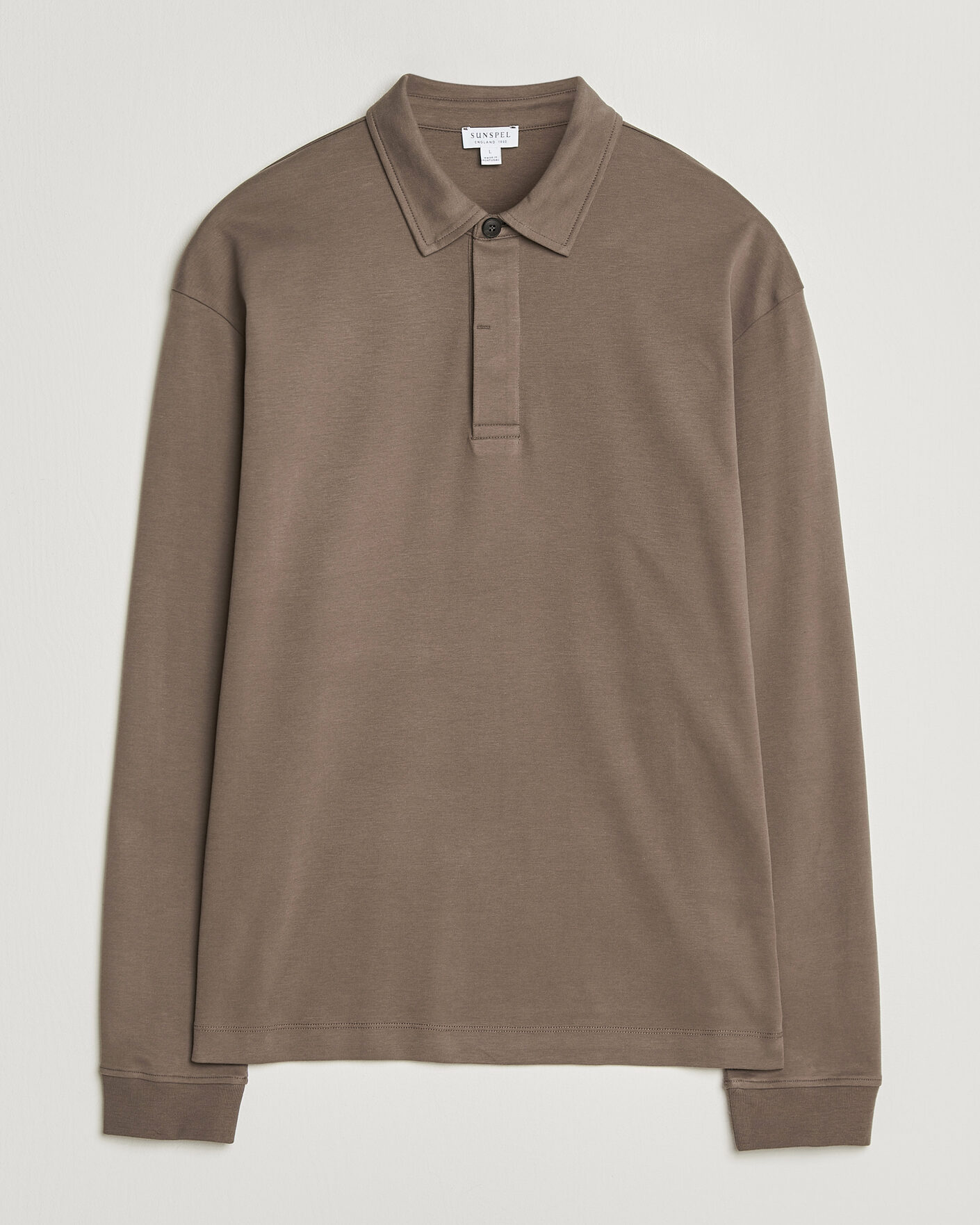 Mies | Pikeet | Sunspel | Heavy Weight Supima Cotton Long Sleeve Polo Dark Cedar