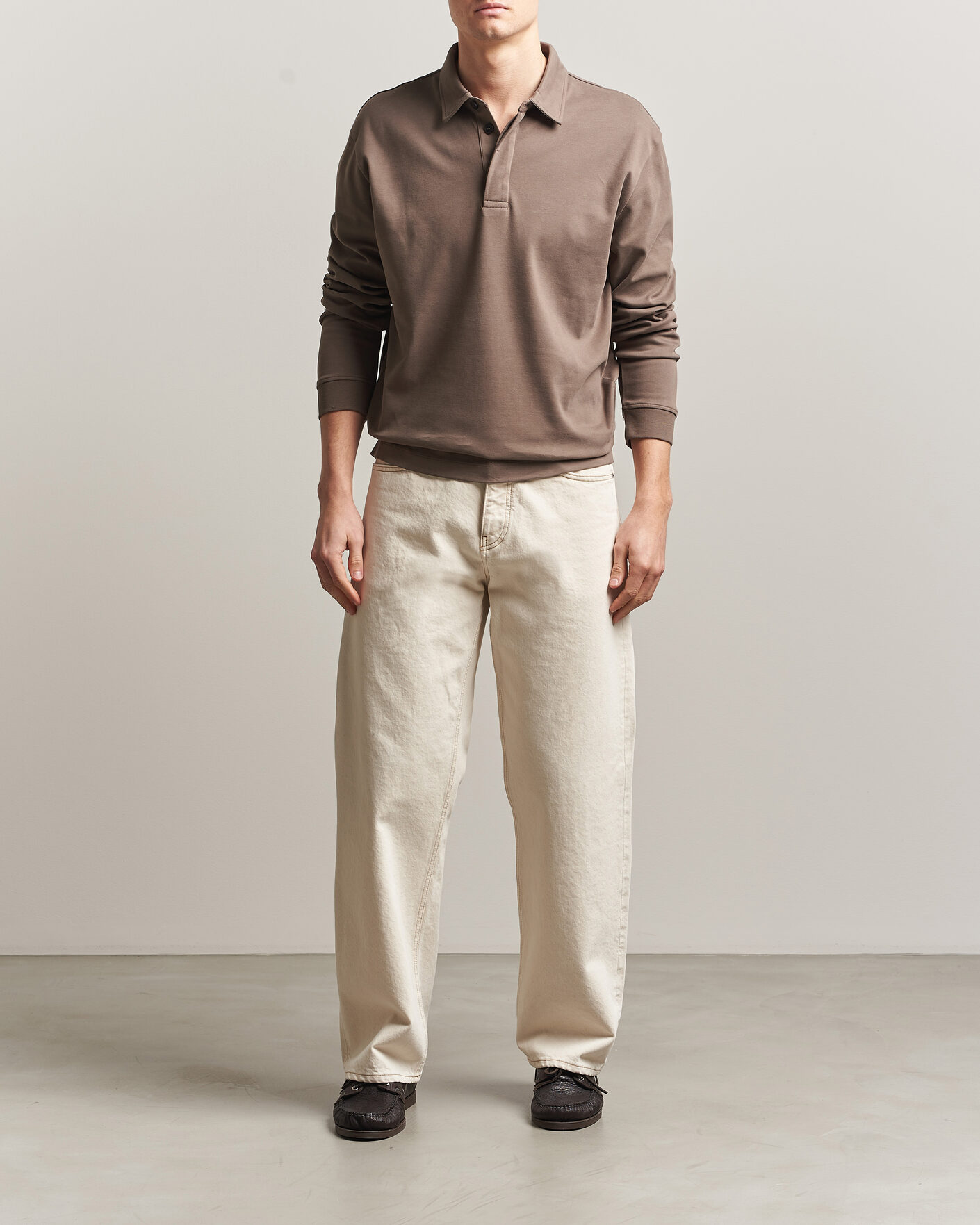 Mies | Pikeet | Sunspel | Heavy Weight Supima Cotton Long Sleeve Polo Dark Cedar