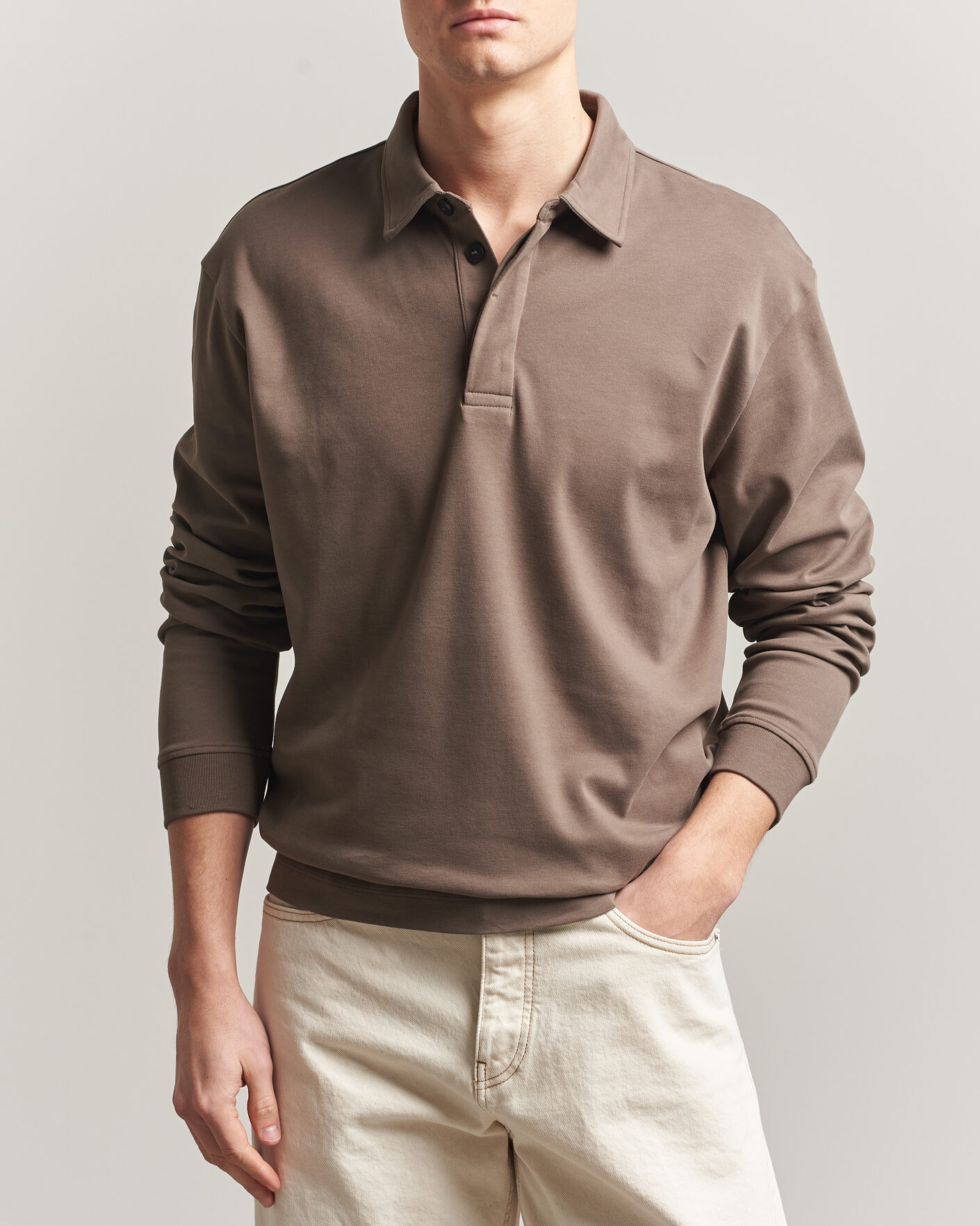 Mies | Pikeet | Sunspel | Heavy Weight Supima Cotton Long Sleeve Polo Dark Cedar