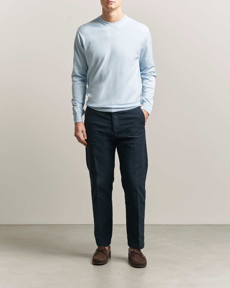 Mies | Puserot | Sunspel | Lightweight Knitted Cotton Crew Pastel Blue
