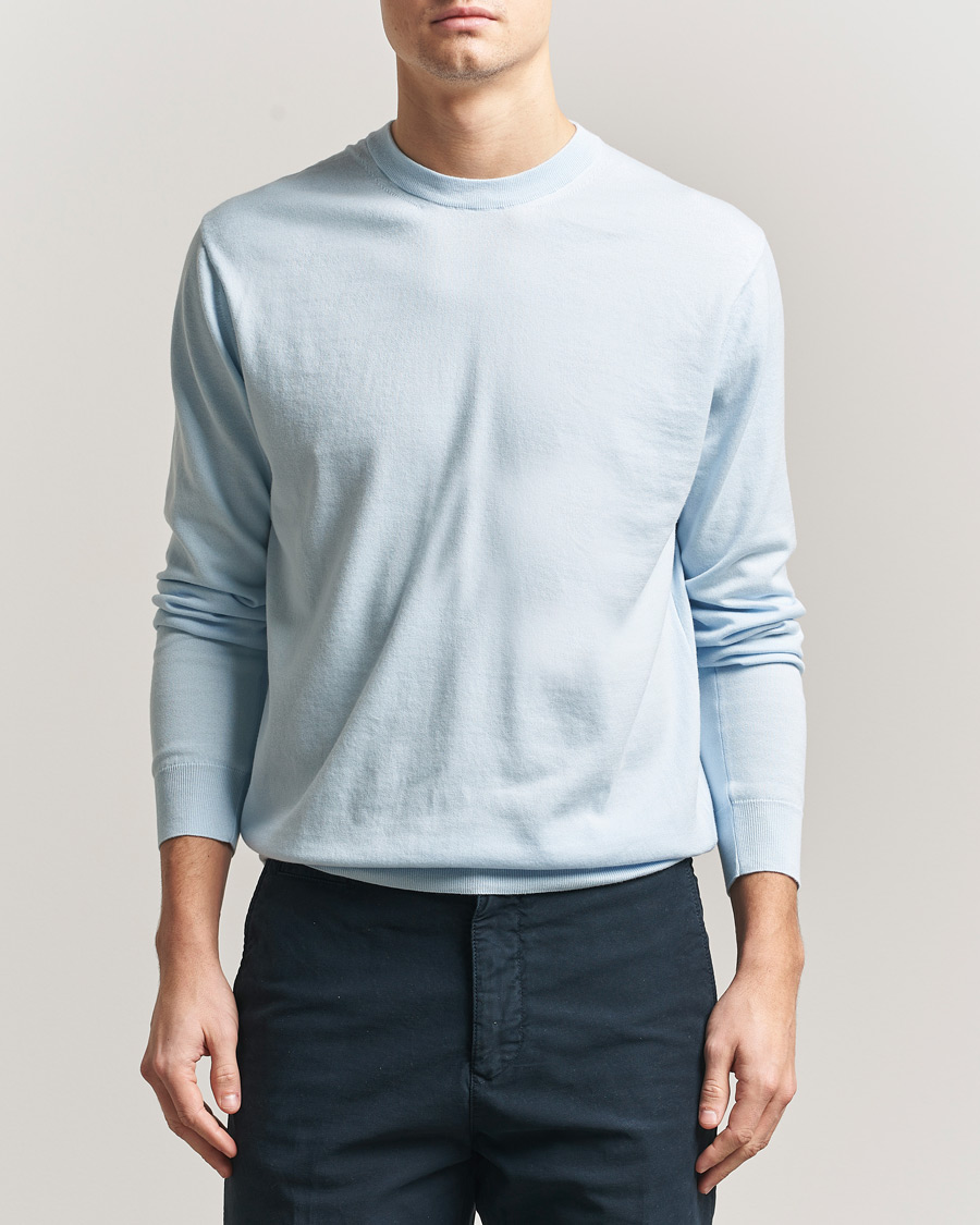 Mies | Puserot | Sunspel | Lightweight Knitted Cotton Crew Pastel Blue