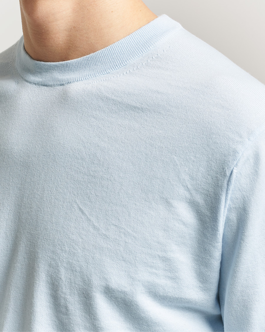 Mies | Puserot | Sunspel | Lightweight Knitted Cotton Crew Pastel Blue