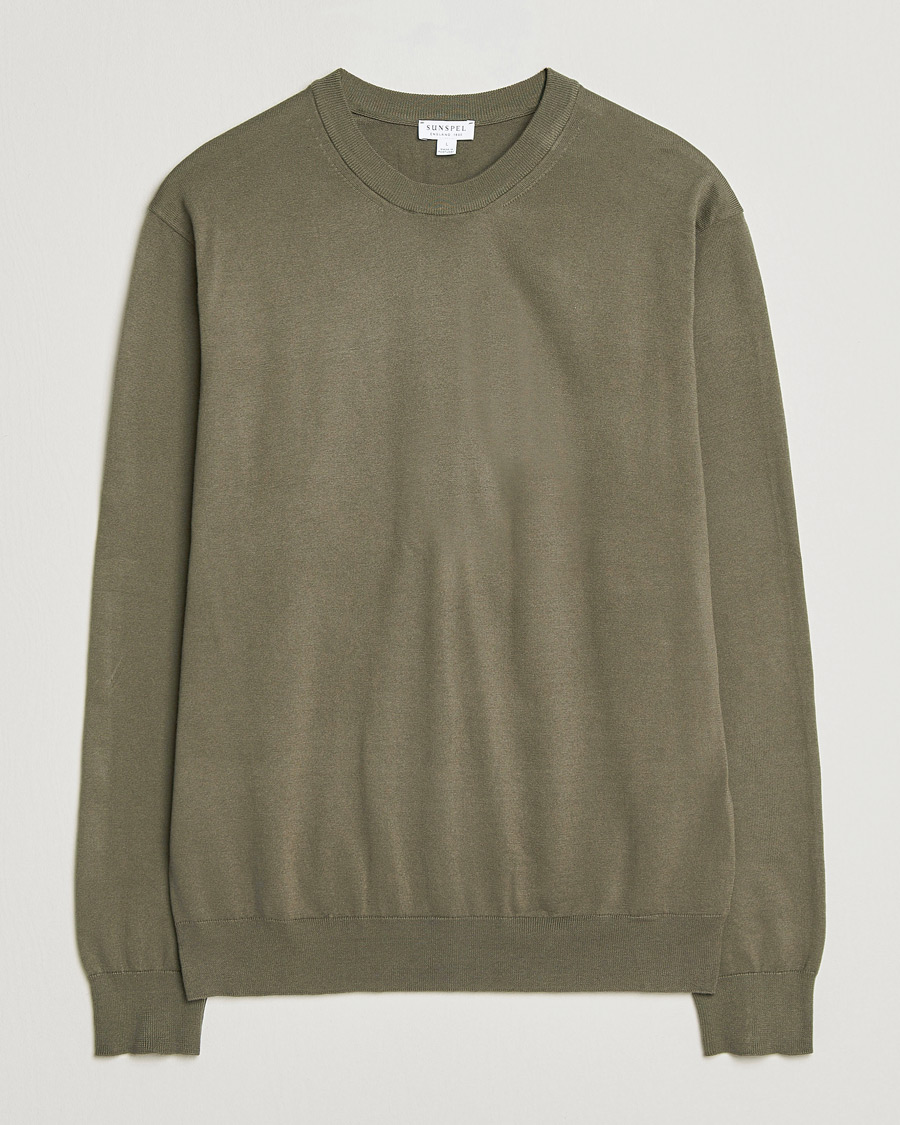 Mies | Puserot | Sunspel | Lightweight Knitted Cotton Crew Khaki