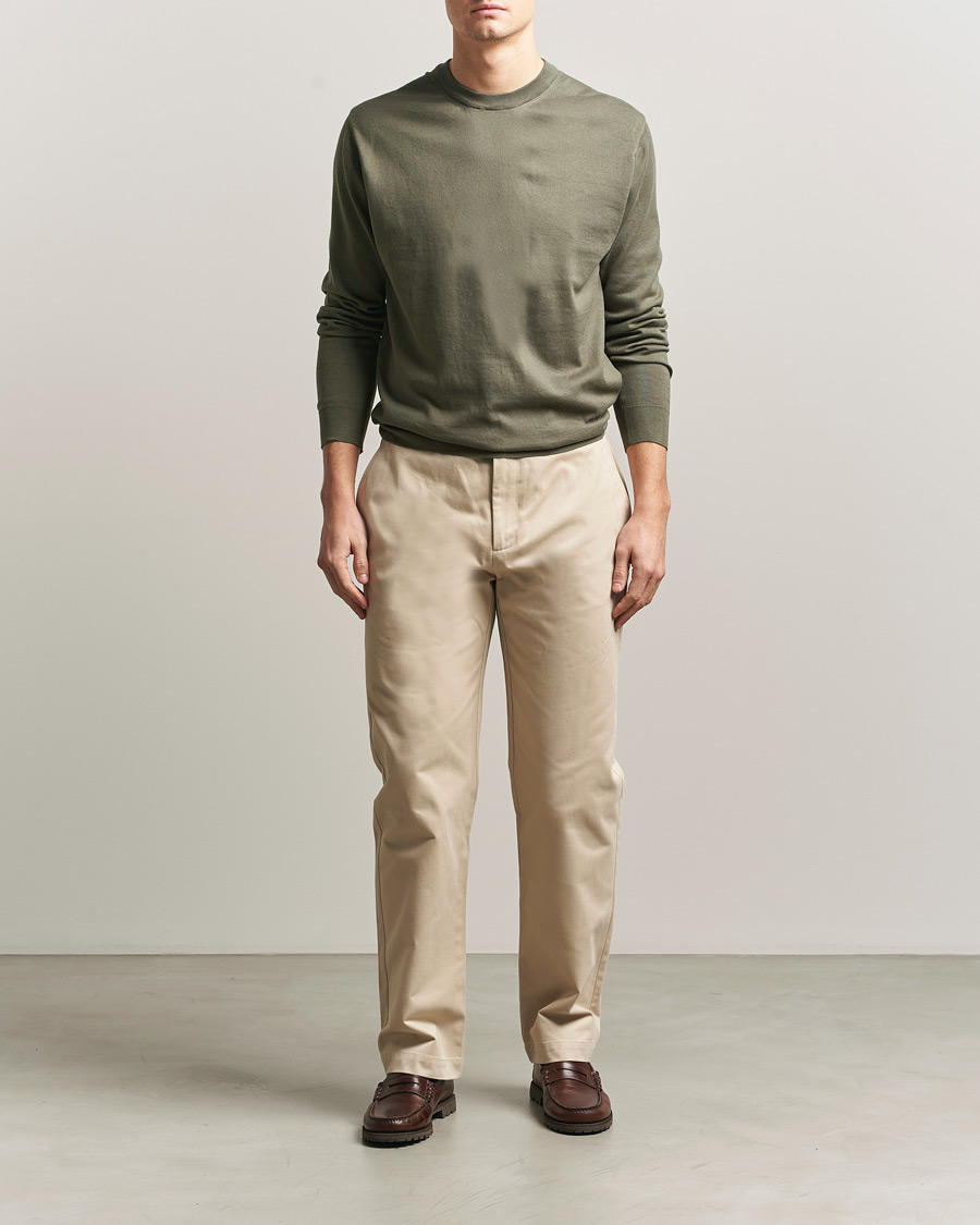 Mies | Puserot | Sunspel | Lightweight Knitted Cotton Crew Khaki