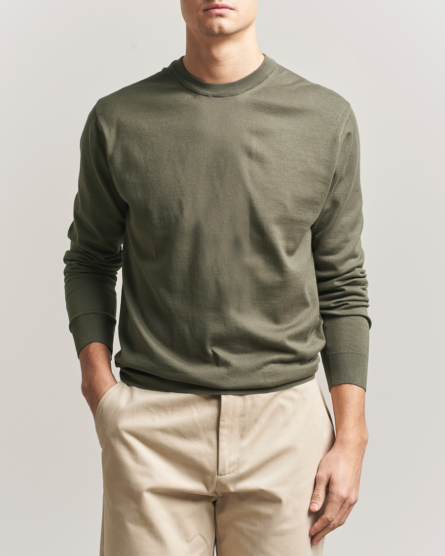 Mies | Puserot | Sunspel | Lightweight Knitted Cotton Crew Khaki